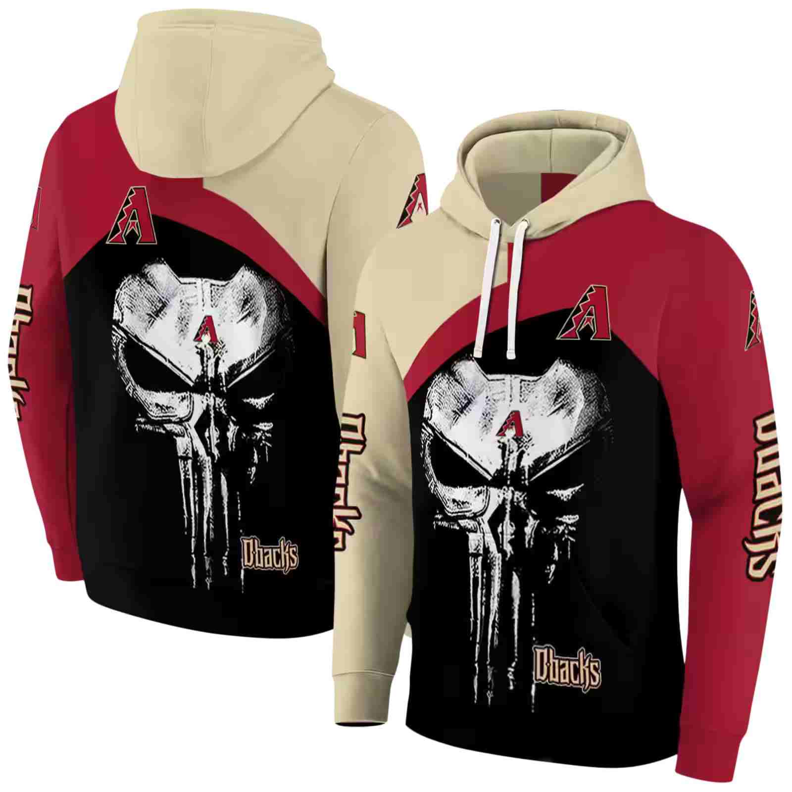 arizona diamondbacks skull punisher sand black hoodie fashion forward