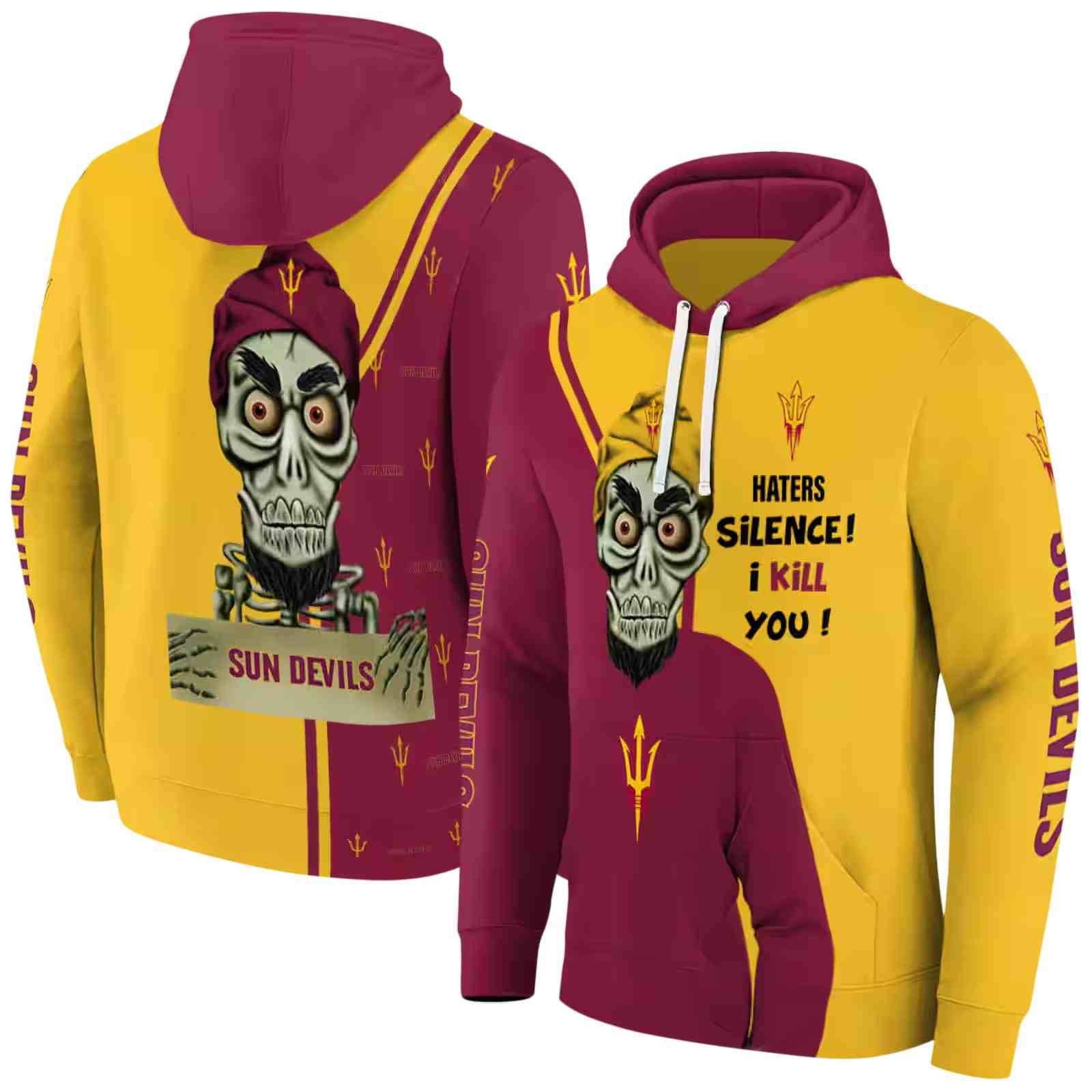 arizona state sun devils achmed skull maroon hoodie fashion forward