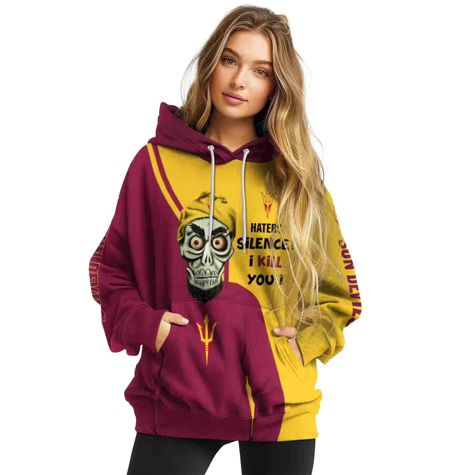 arizona state sun devils achmed skull maroon hoodie high quality