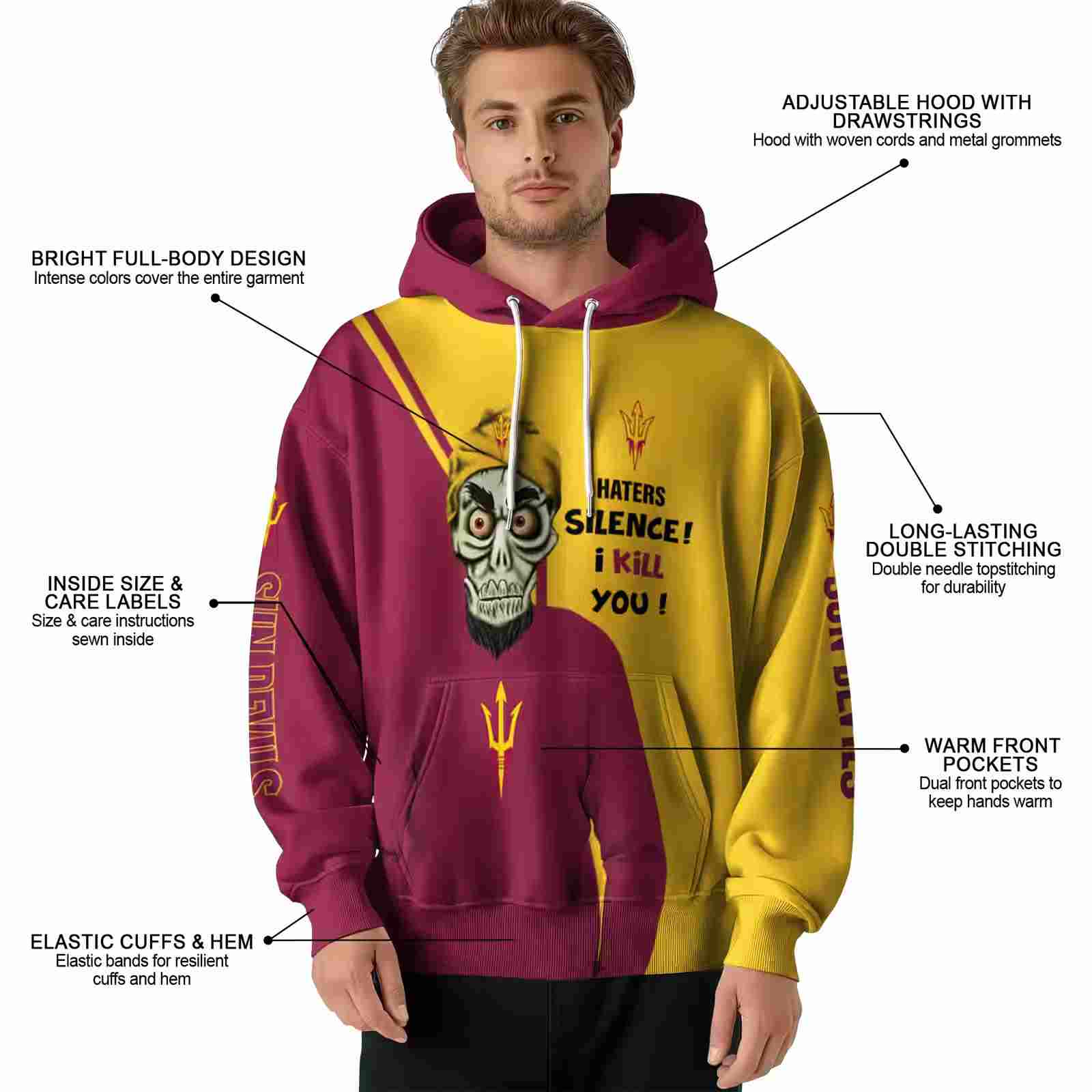 arizona state sun devils achmed skull maroon hoodie latest model