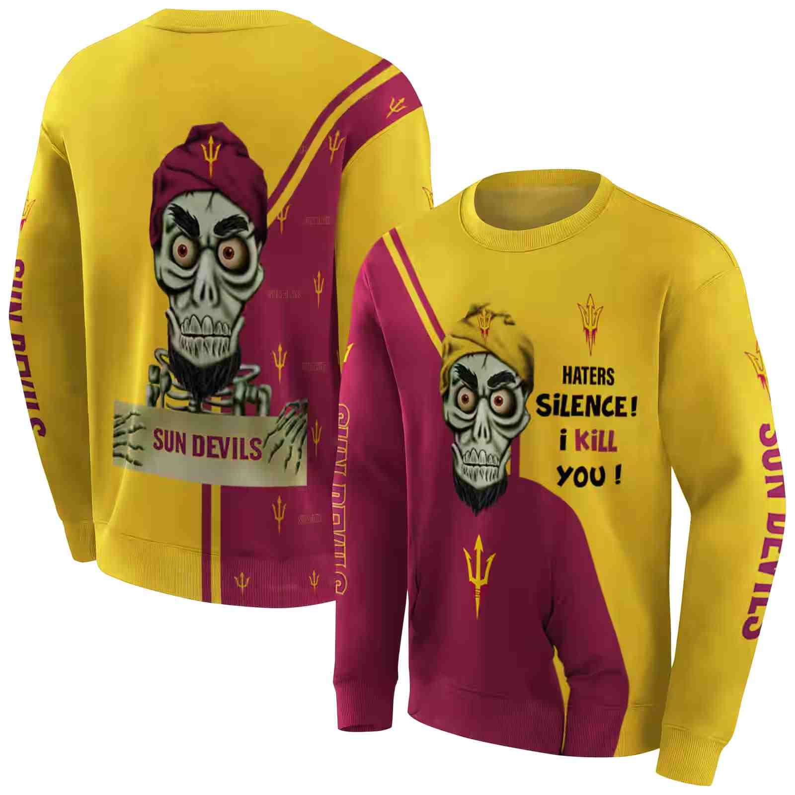 arizona state sun devils achmed skull maroon hoodie premium grade