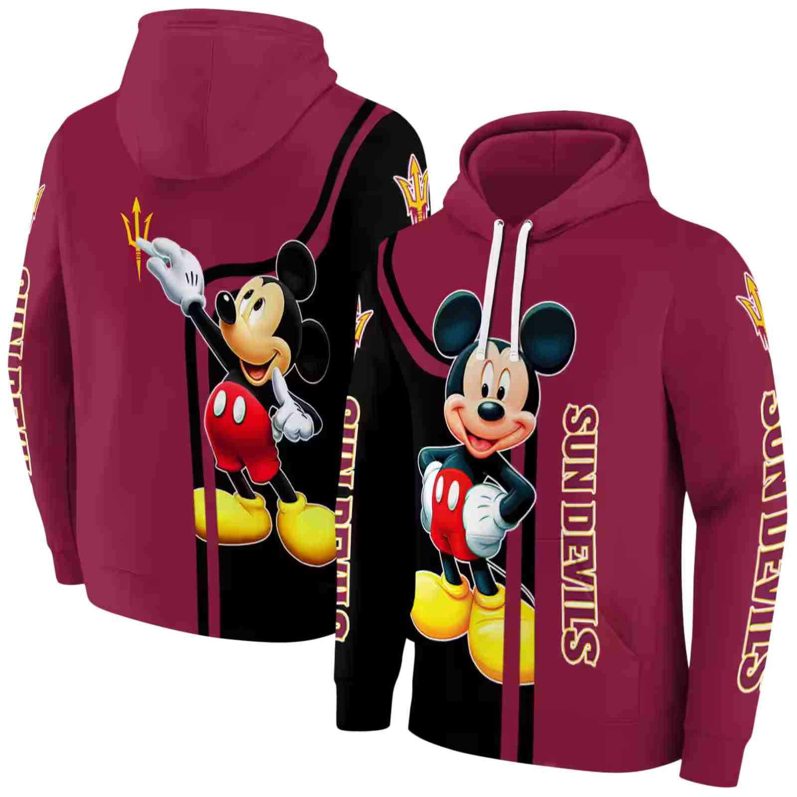 arizona state sun devils mickey mouse maroon black hoodie fashion forward