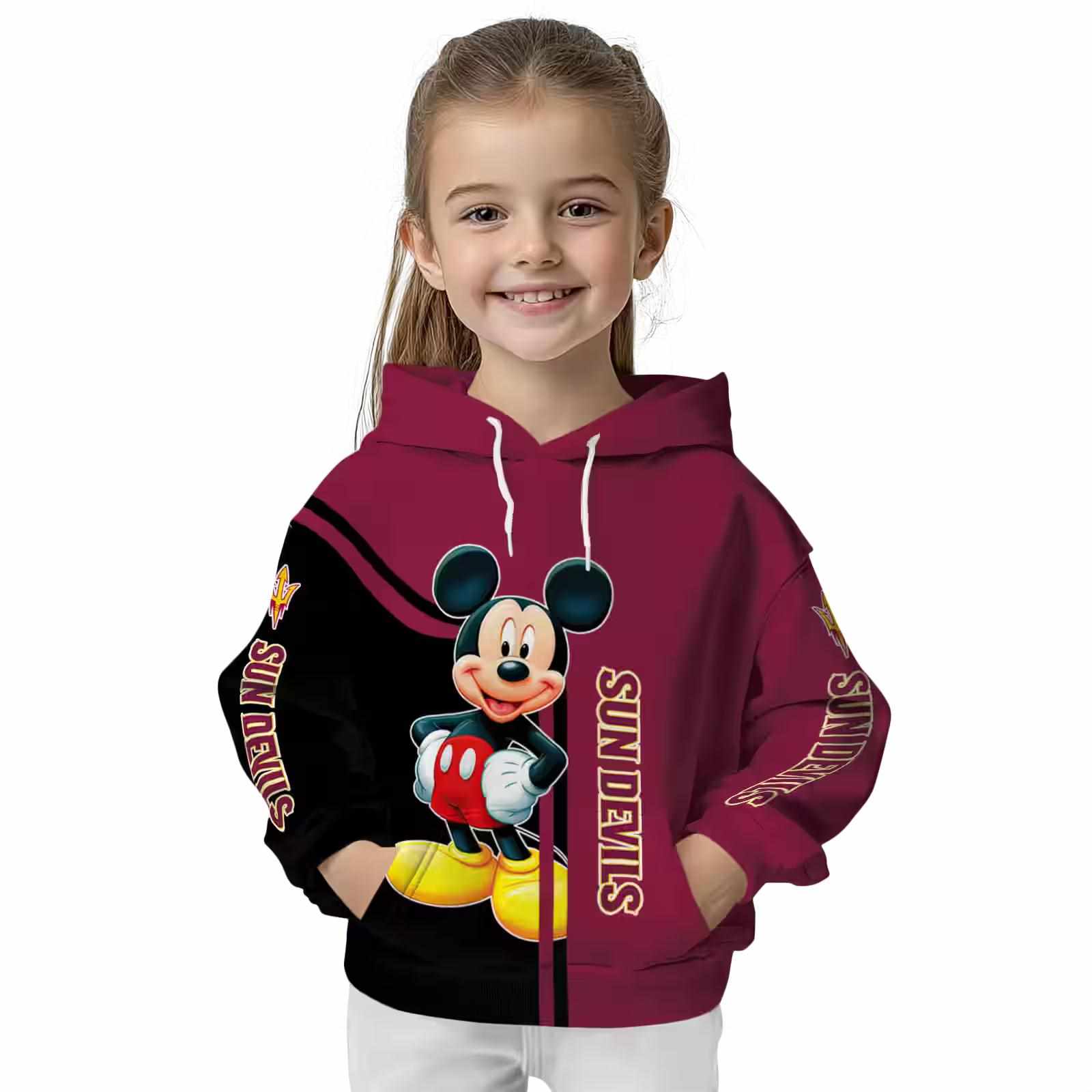 arizona state sun devils mickey mouse maroon black hoodie top rated