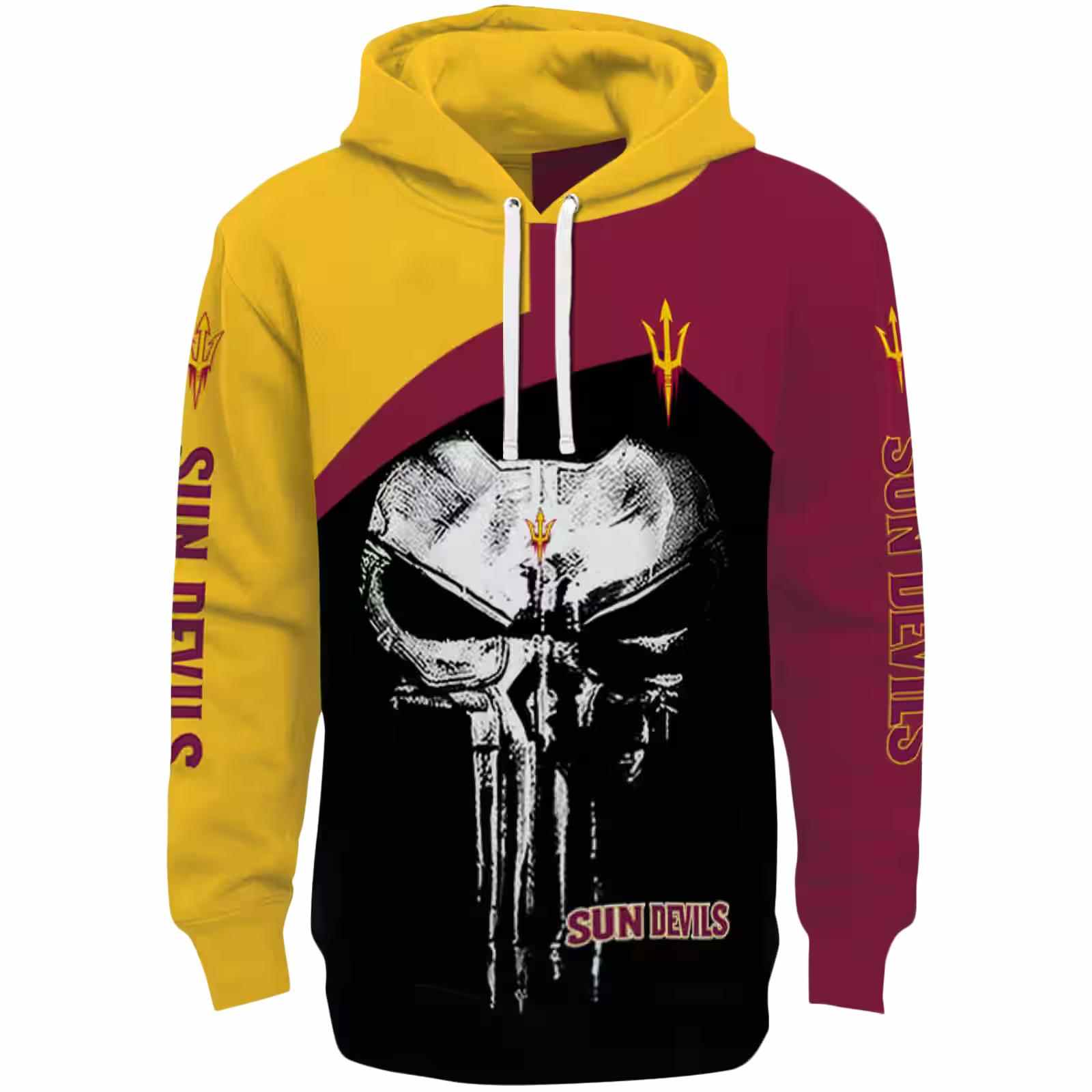 Arizona State Sun Devils Skull Punisher Gold Black Hoodie