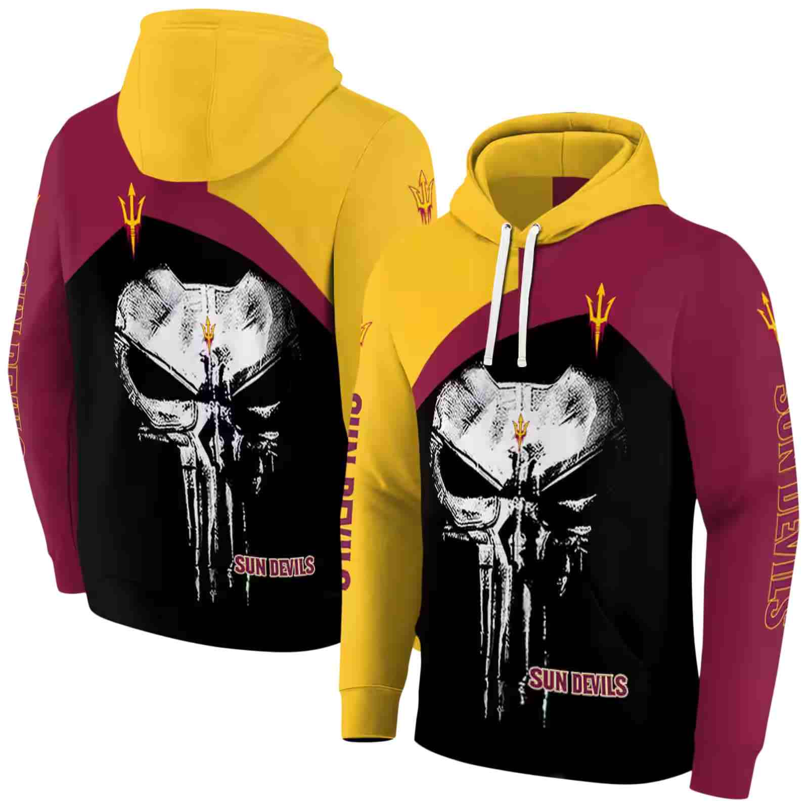 arizona state sun devils skull punisher gold black hoodie fashion forward