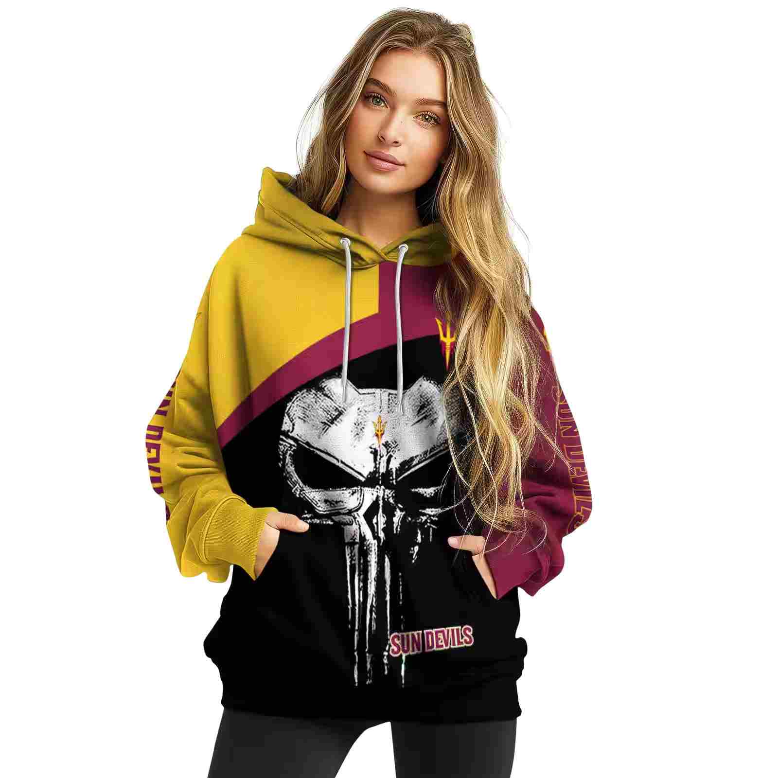 arizona state sun devils skull punisher gold black hoodie high quality