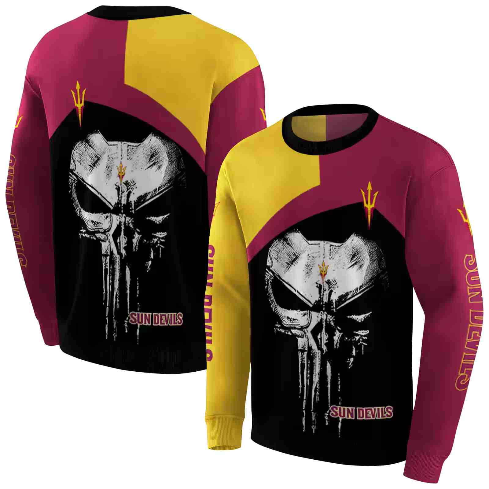 arizona state sun devils skull punisher gold black hoodie premium grade