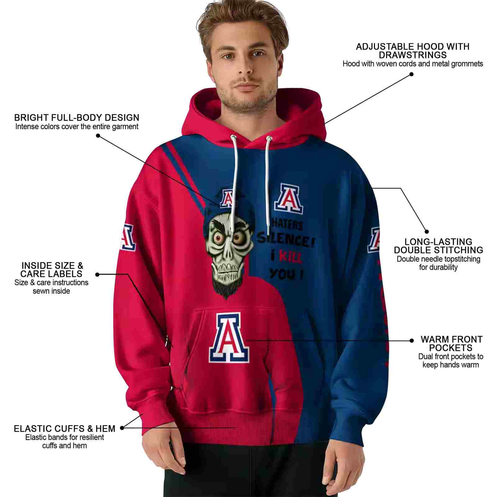 arizona wildcats achmed skull red hoodie latest model