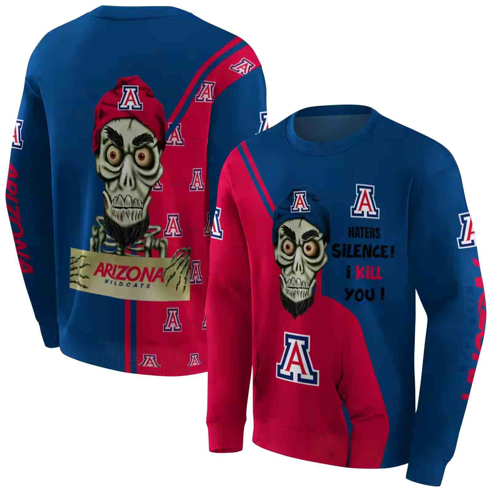 arizona wildcats achmed skull red hoodie premium grade