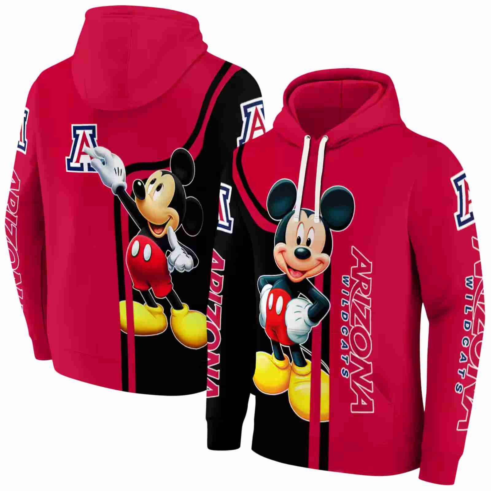 arizona wildcats mickey mouse red black hoodie fashion forward