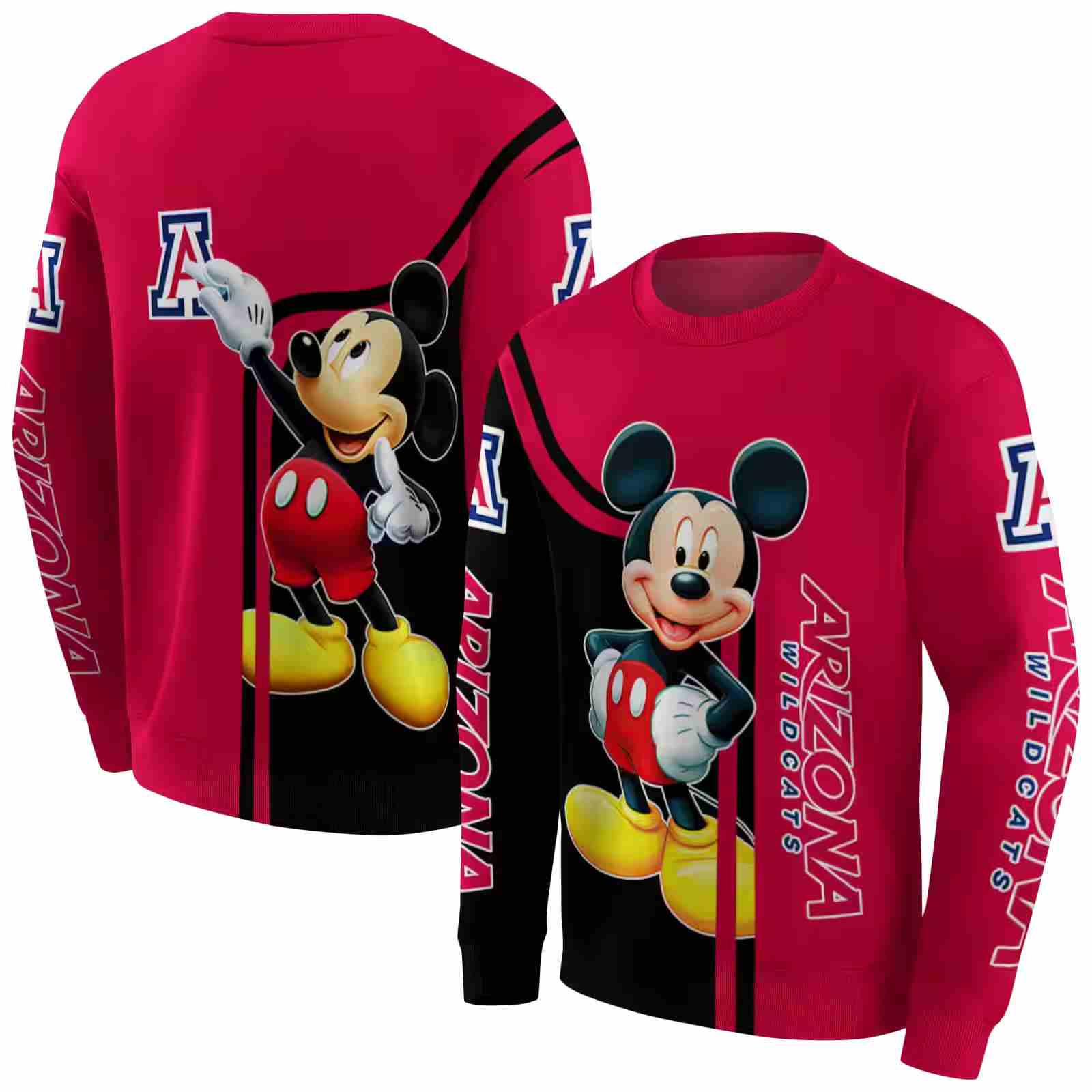 arizona wildcats mickey mouse red black hoodie premium grade