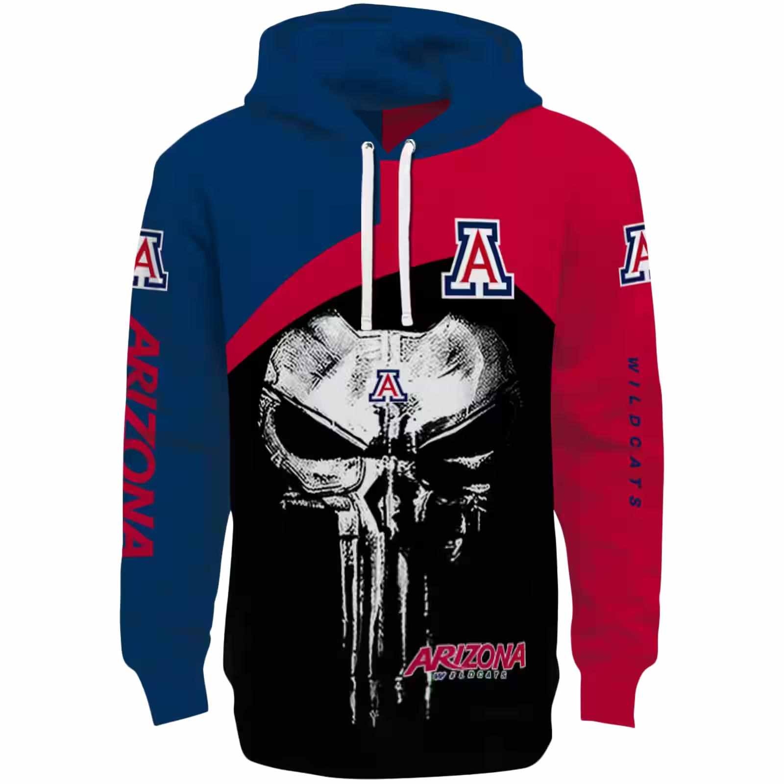 Arizona Wildcats Skull Punisher Navy Black Hoodie