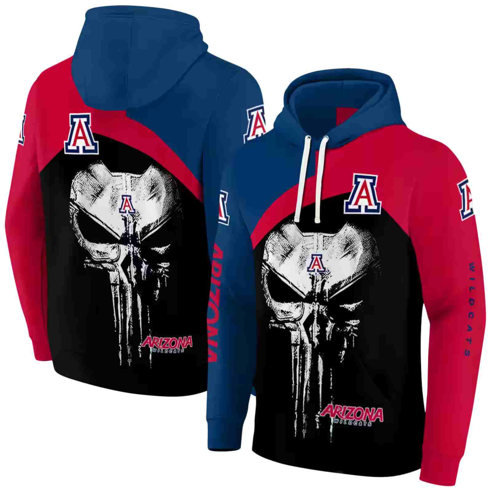 arizona wildcats skull punisher navy black hoodie fashion forward