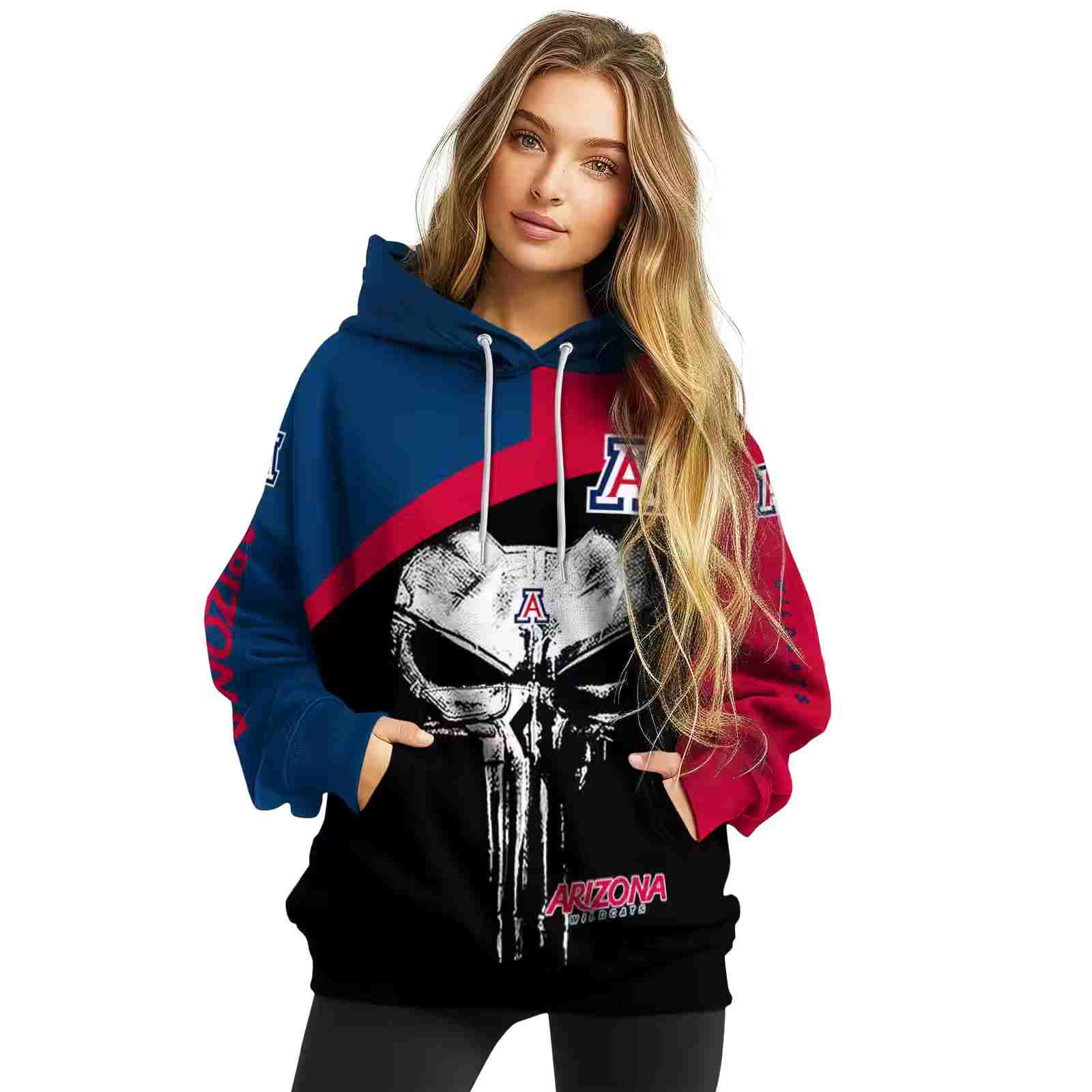 arizona wildcats skull punisher navy black hoodie high quality