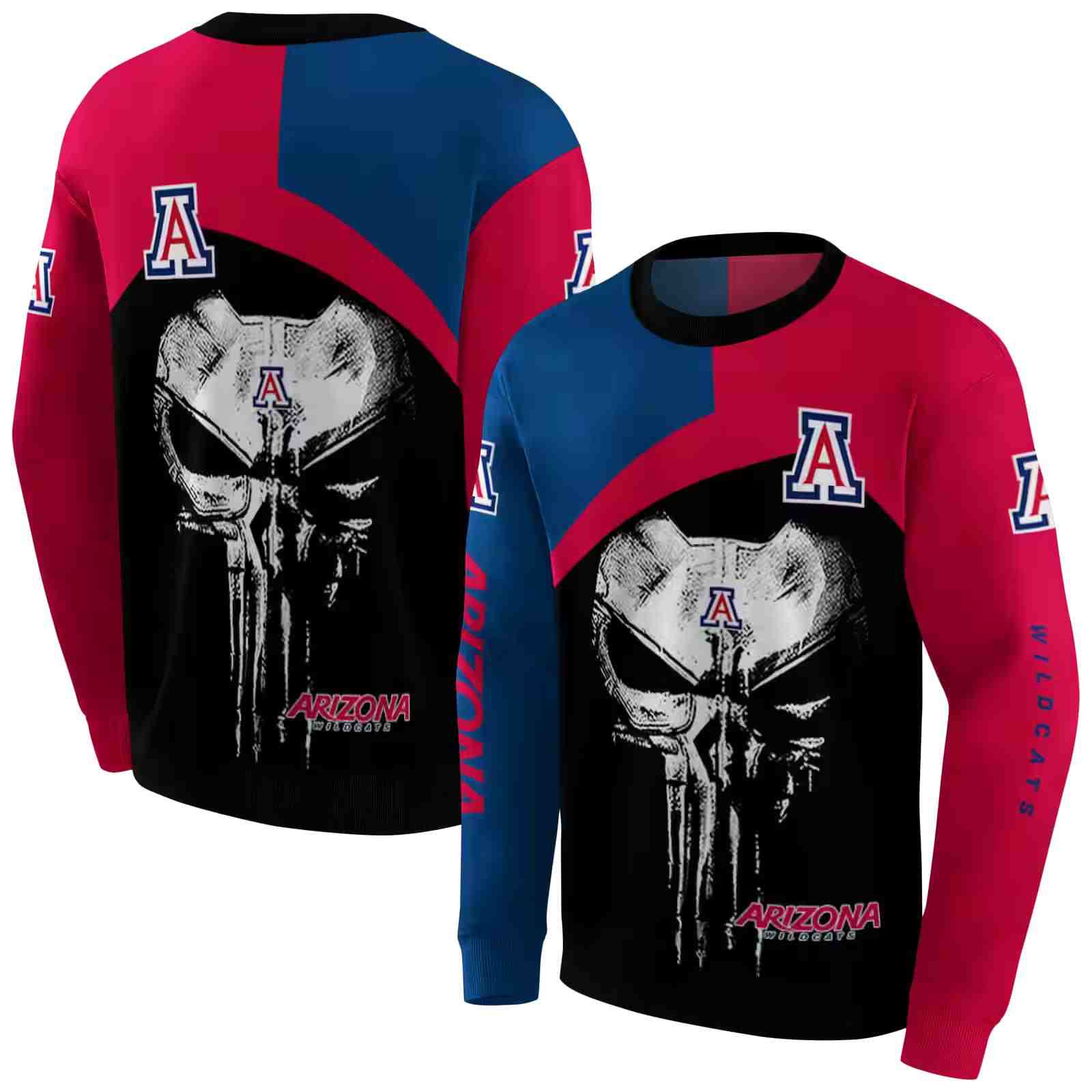 arizona wildcats skull punisher navy black hoodie premium grade