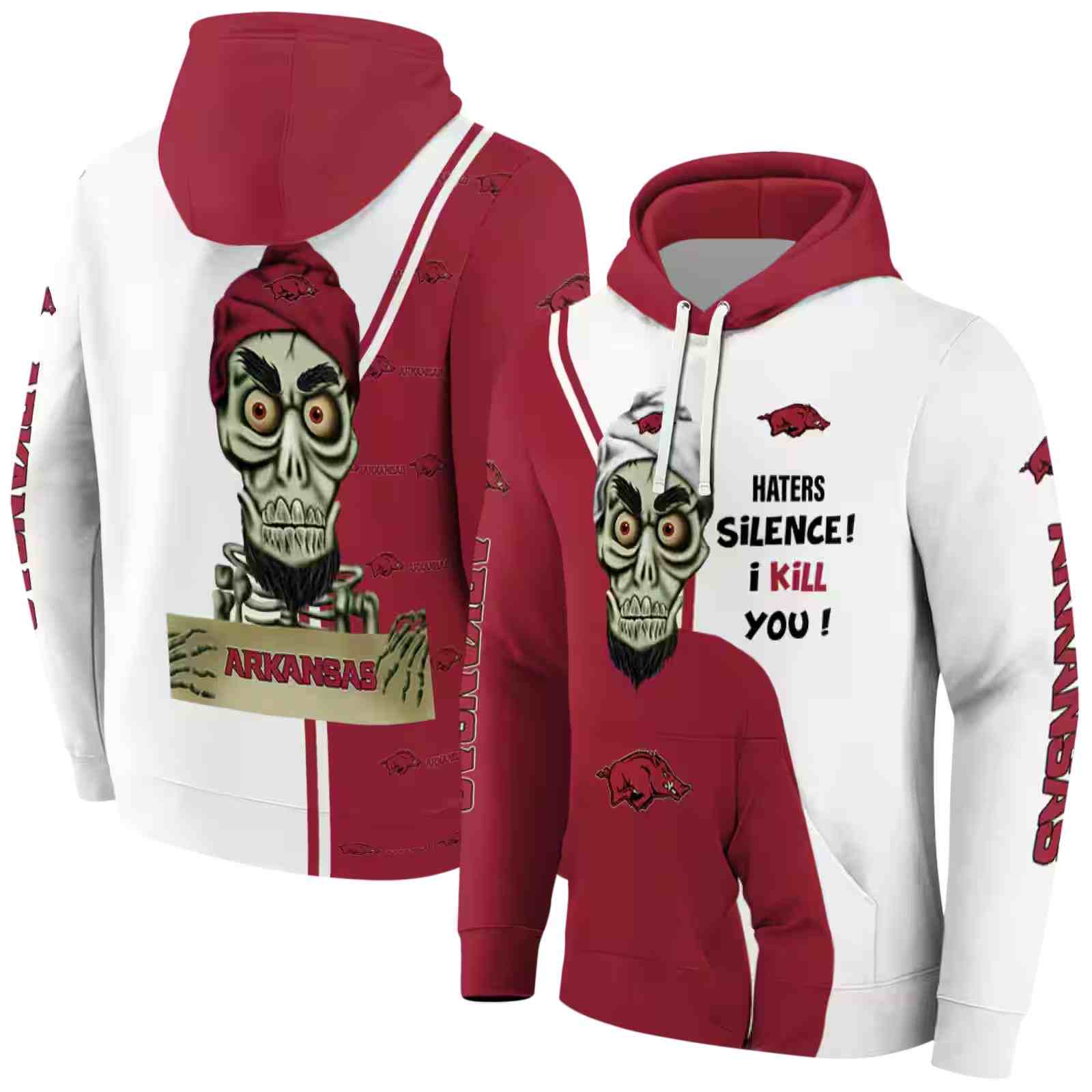 arkansas razorbacks achmed skull red hoodie fashion forward