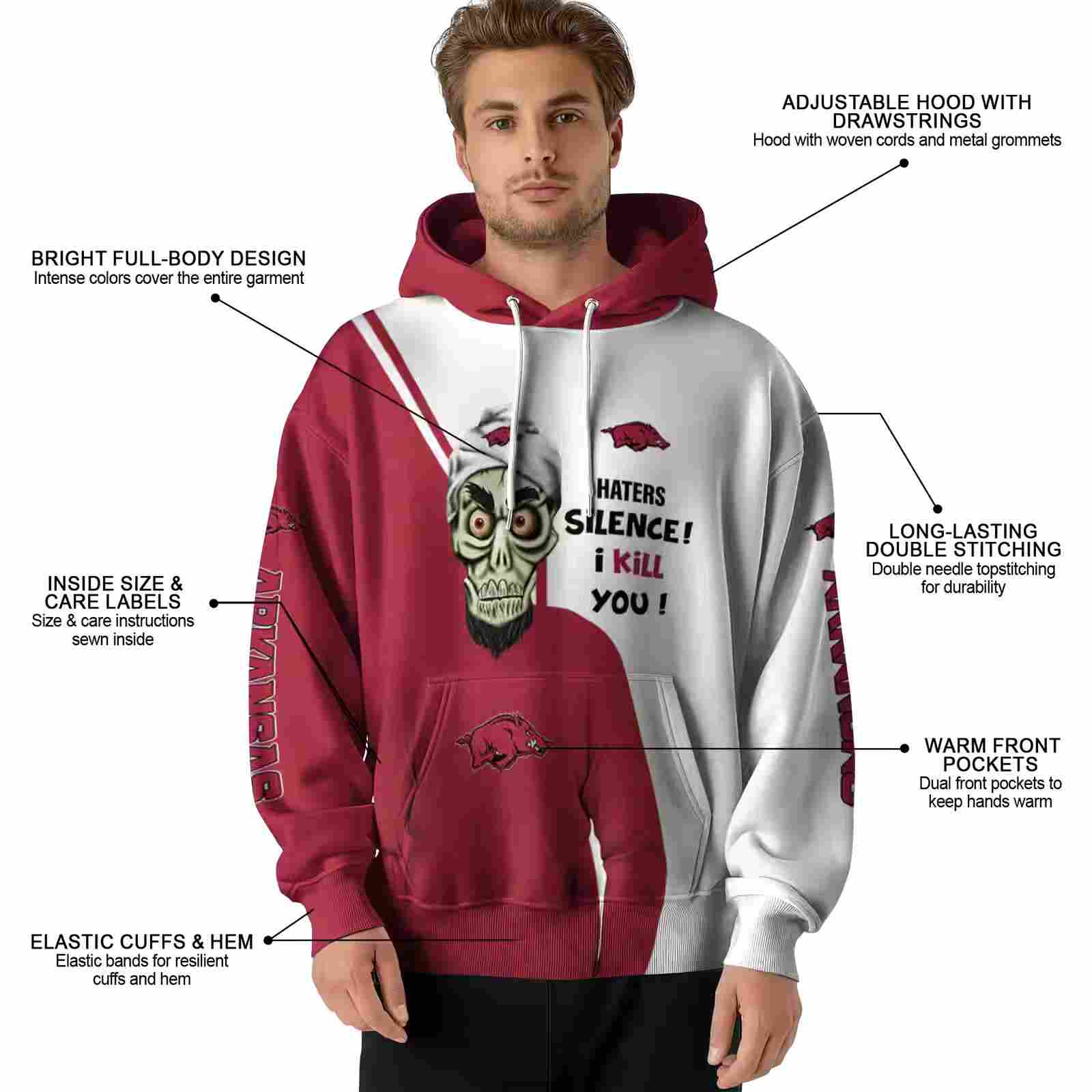 arkansas razorbacks achmed skull red hoodie latest model