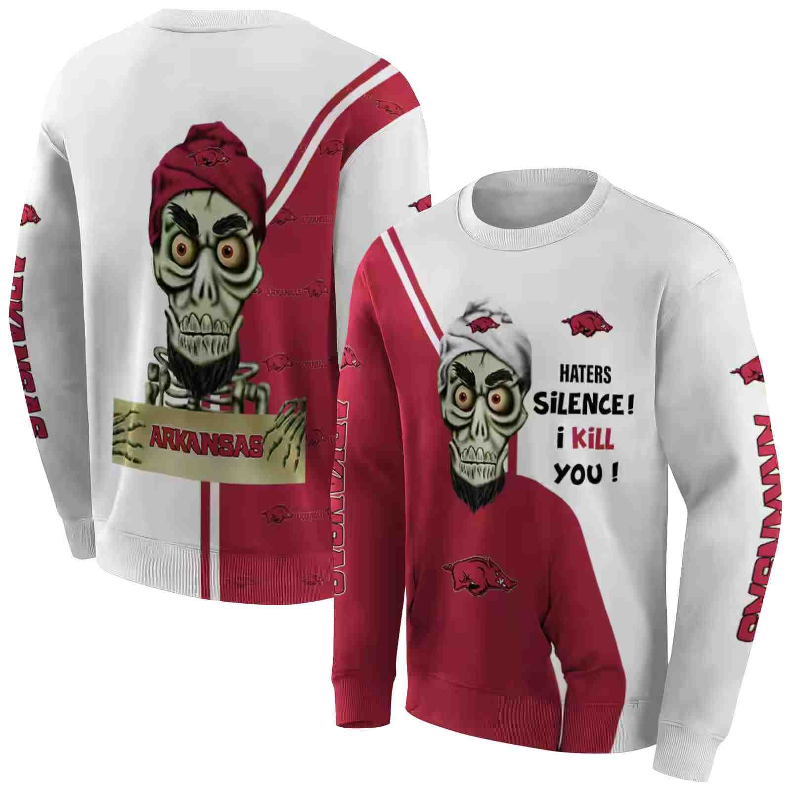 arkansas razorbacks achmed skull red hoodie premium grade