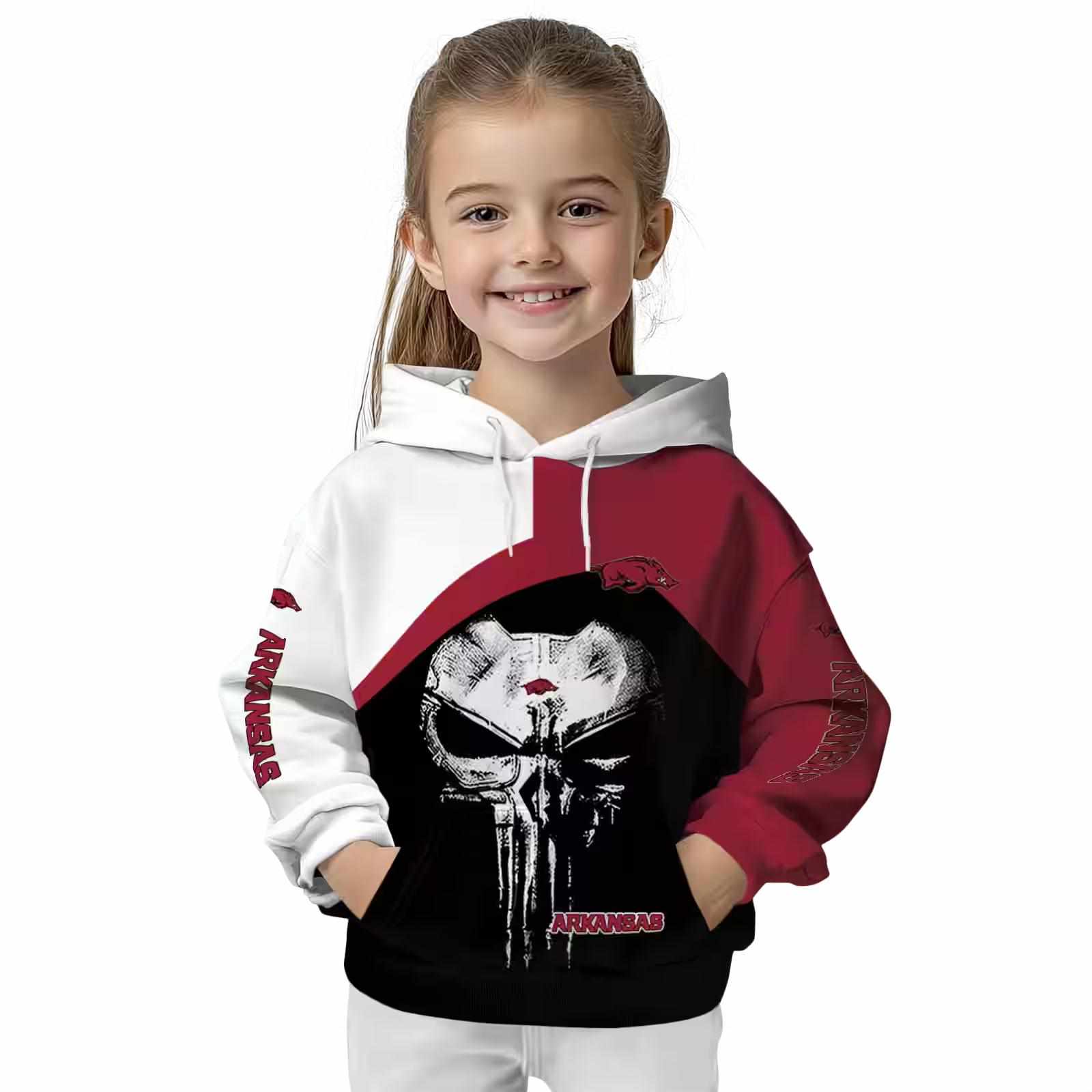 arkansas razorbacks skull punisher white black hoodie top rated