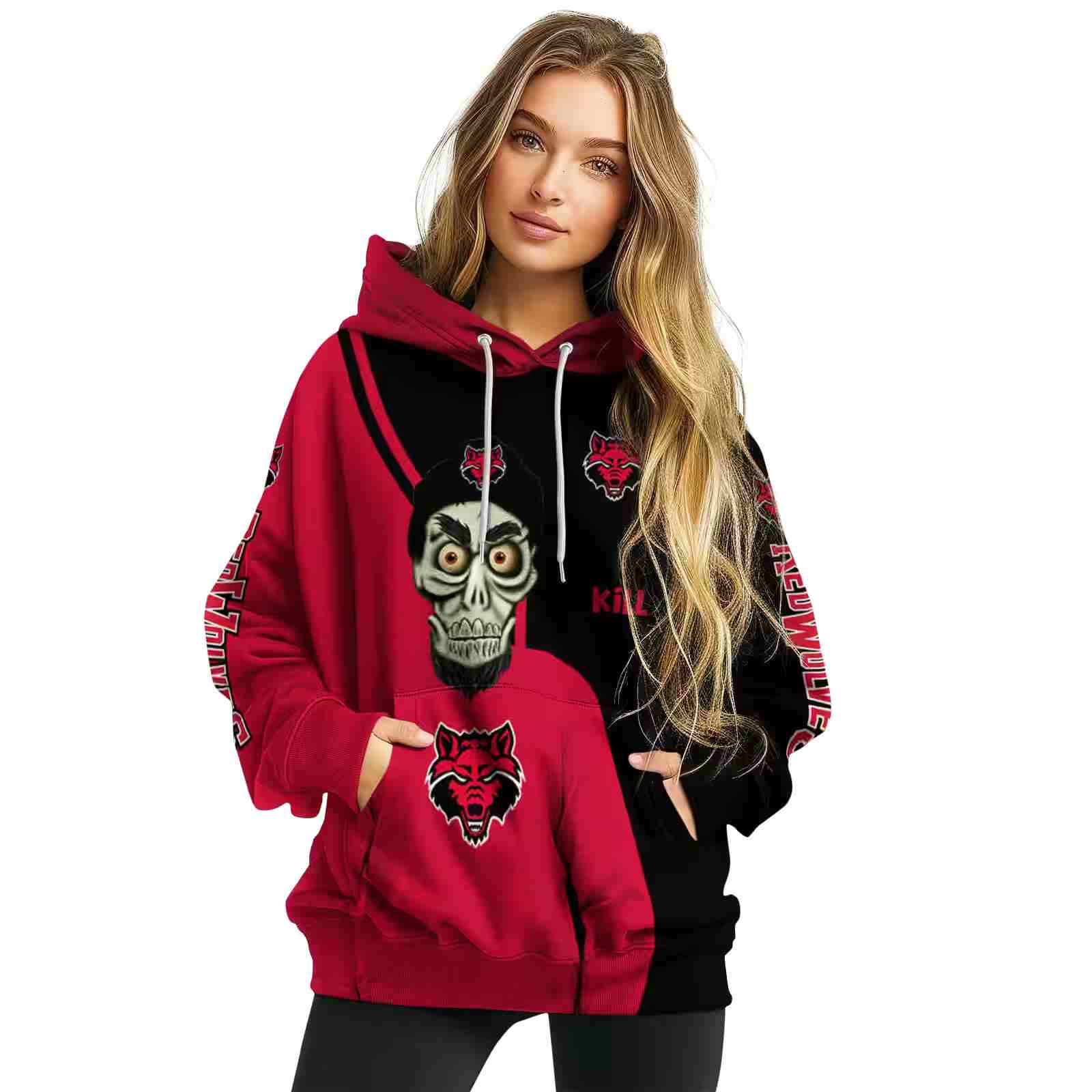 arkansas state red wolves achmed skull scarlet hoodie high quality