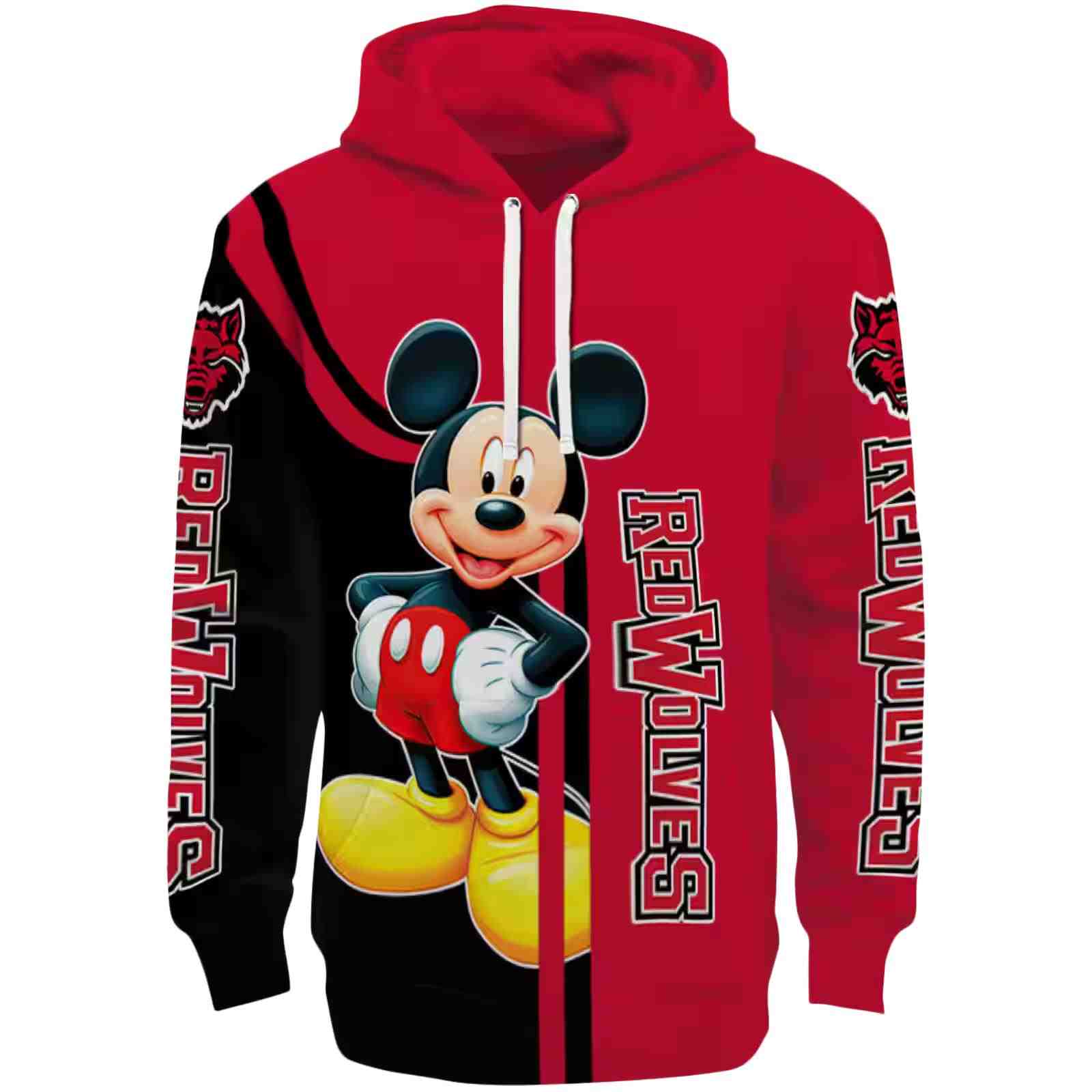 Arkansas State Red Wolves Mickey Mouse Scarlet Black Hoodie