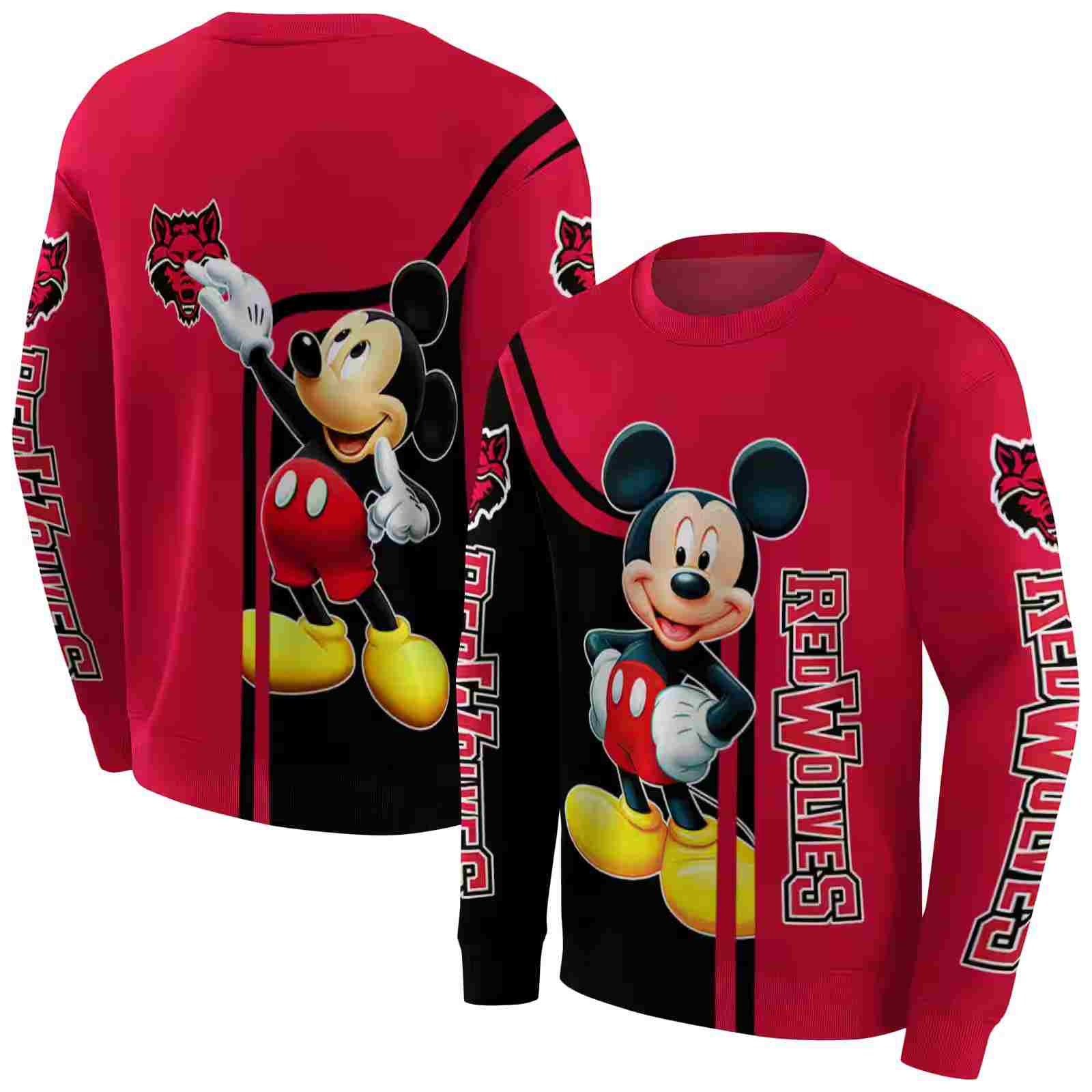 arkansas state red wolves mickey mouse scarlet black hoodie premium grade