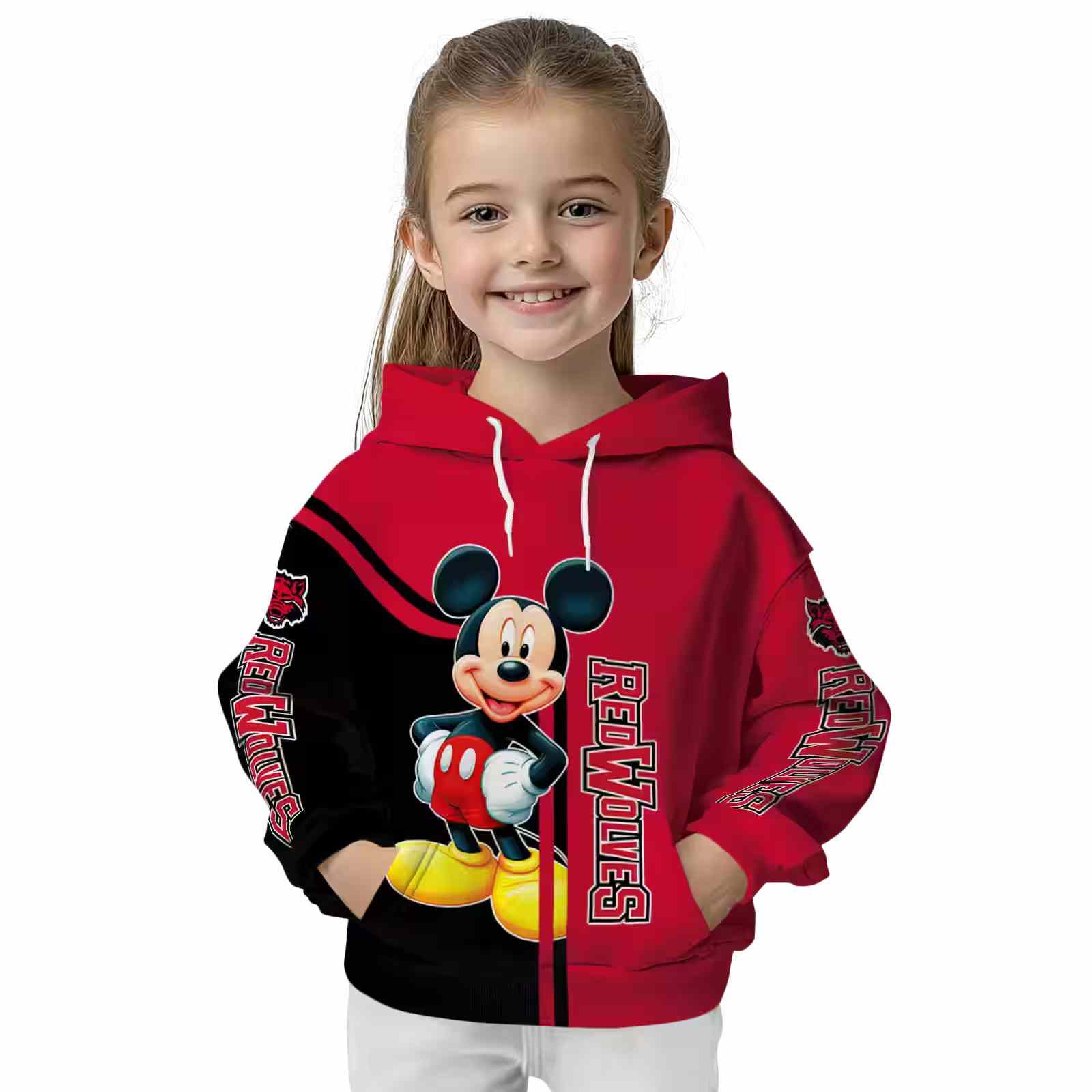 arkansas state red wolves mickey mouse scarlet black hoodie top rated