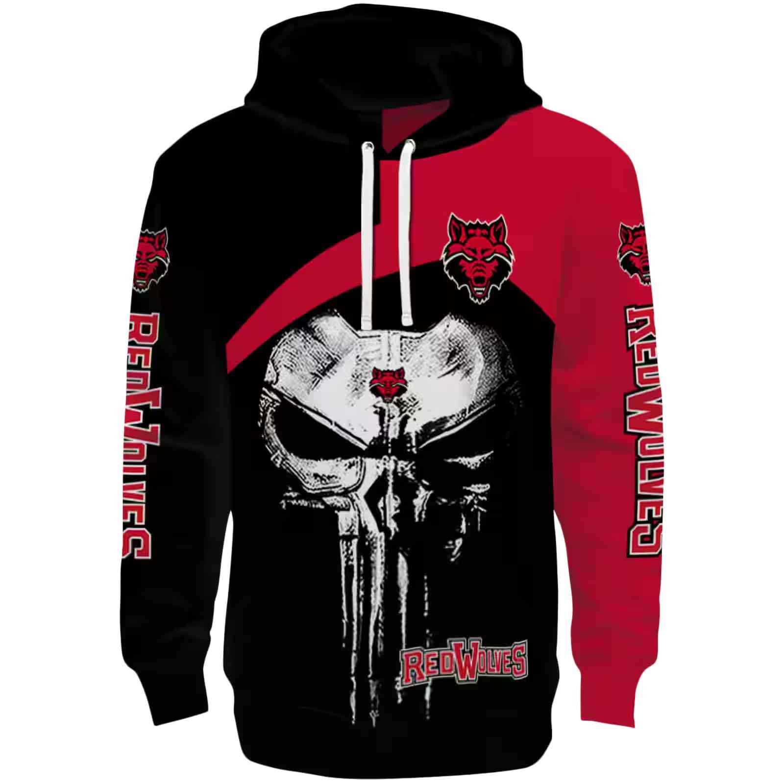 Arkansas State Red Wolves Skull Punisher Black Hoodie