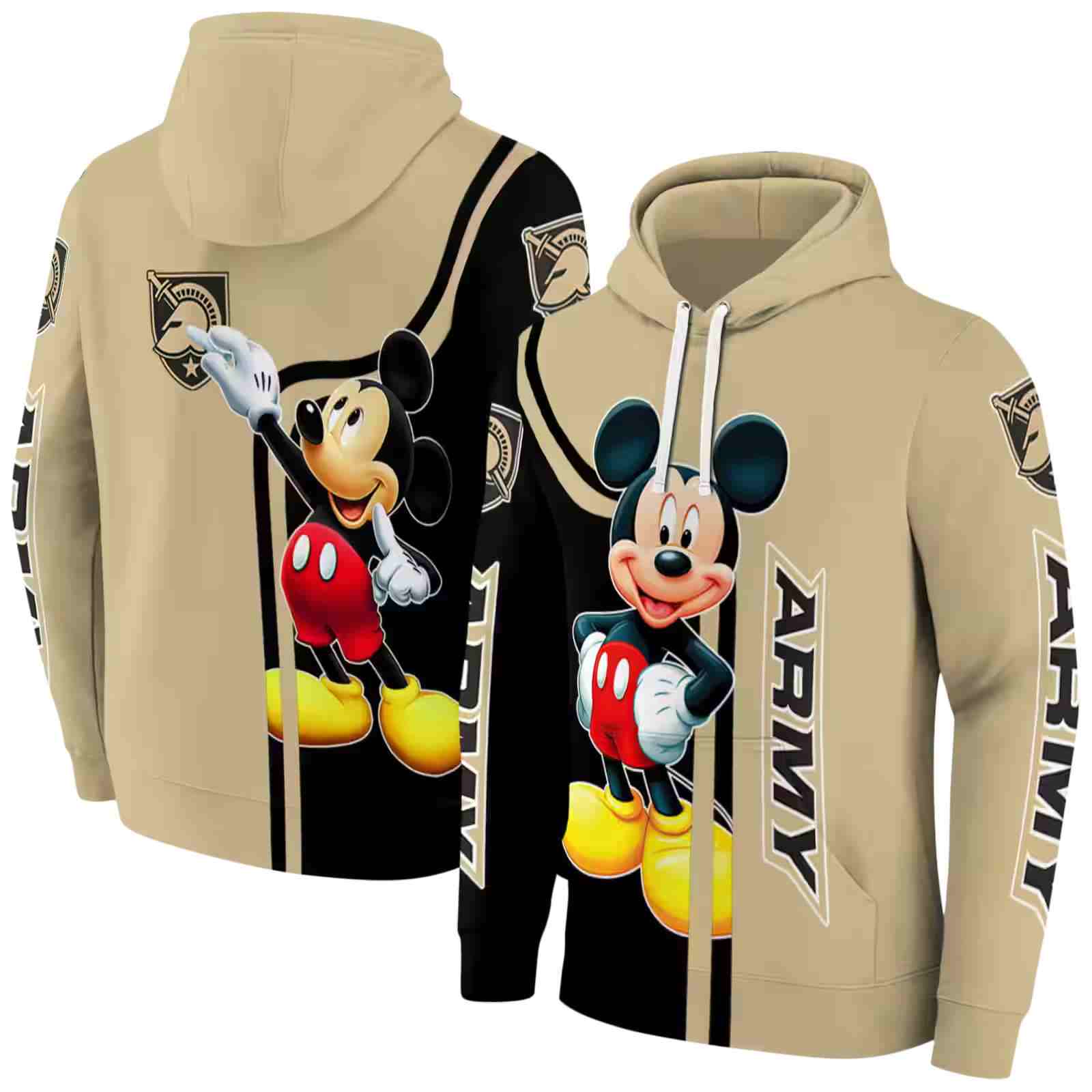 army black knights mickey mouse gold black hoodie fashion forward