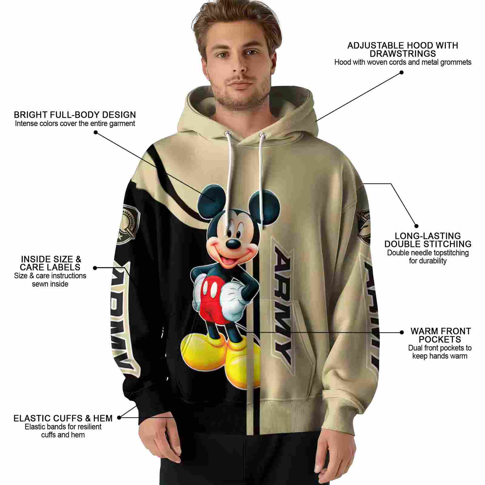 army black knights mickey mouse gold black hoodie latest model