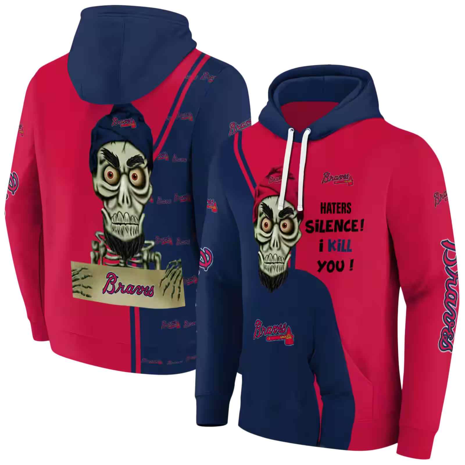 atlanta braves achmed skull navy hoodie fashion forward