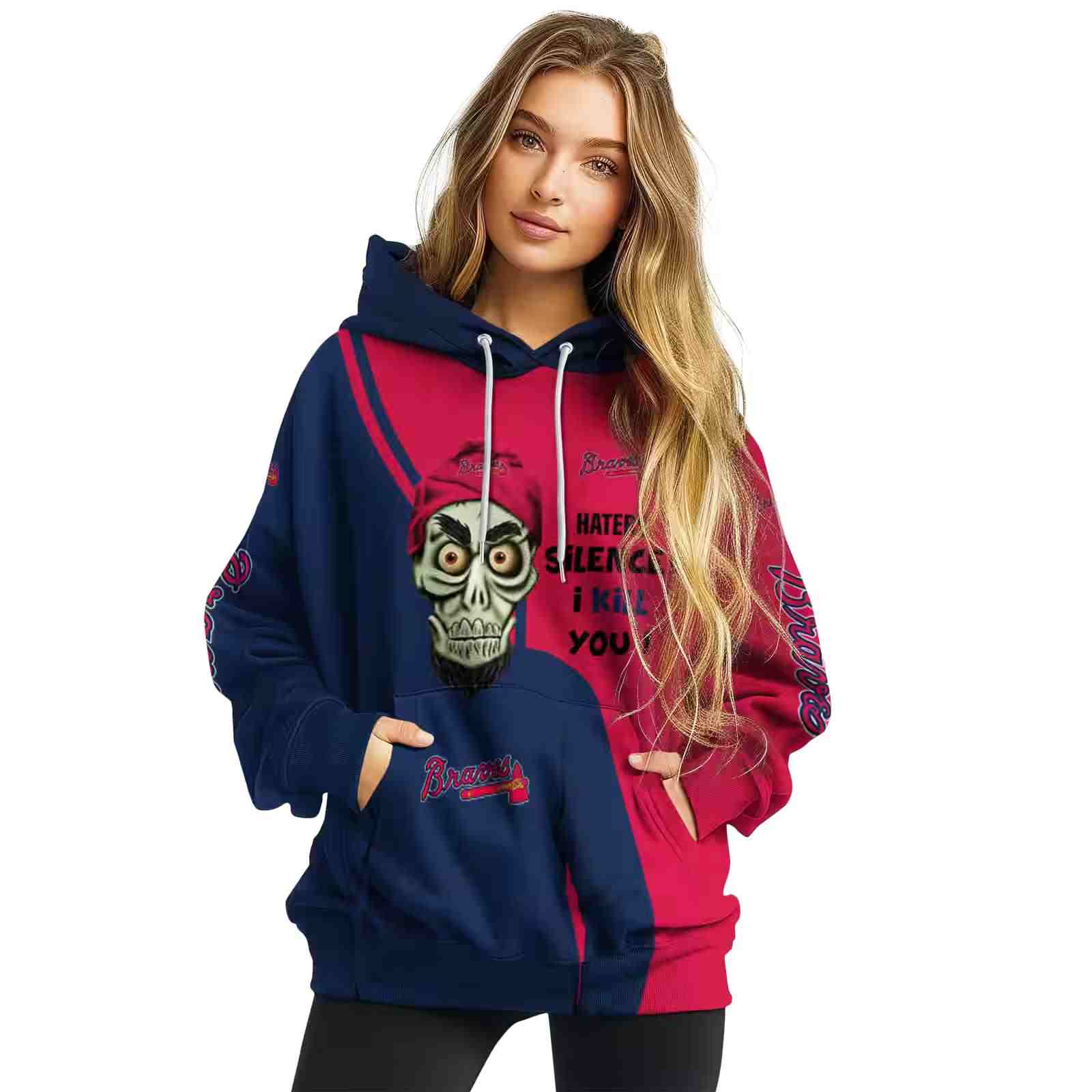 atlanta braves achmed skull navy hoodie high quality
