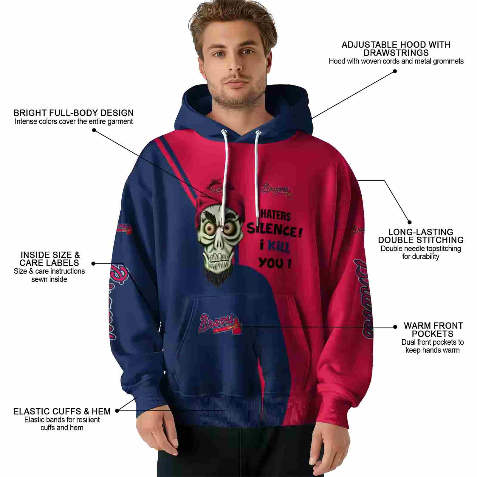 atlanta braves achmed skull navy hoodie latest model