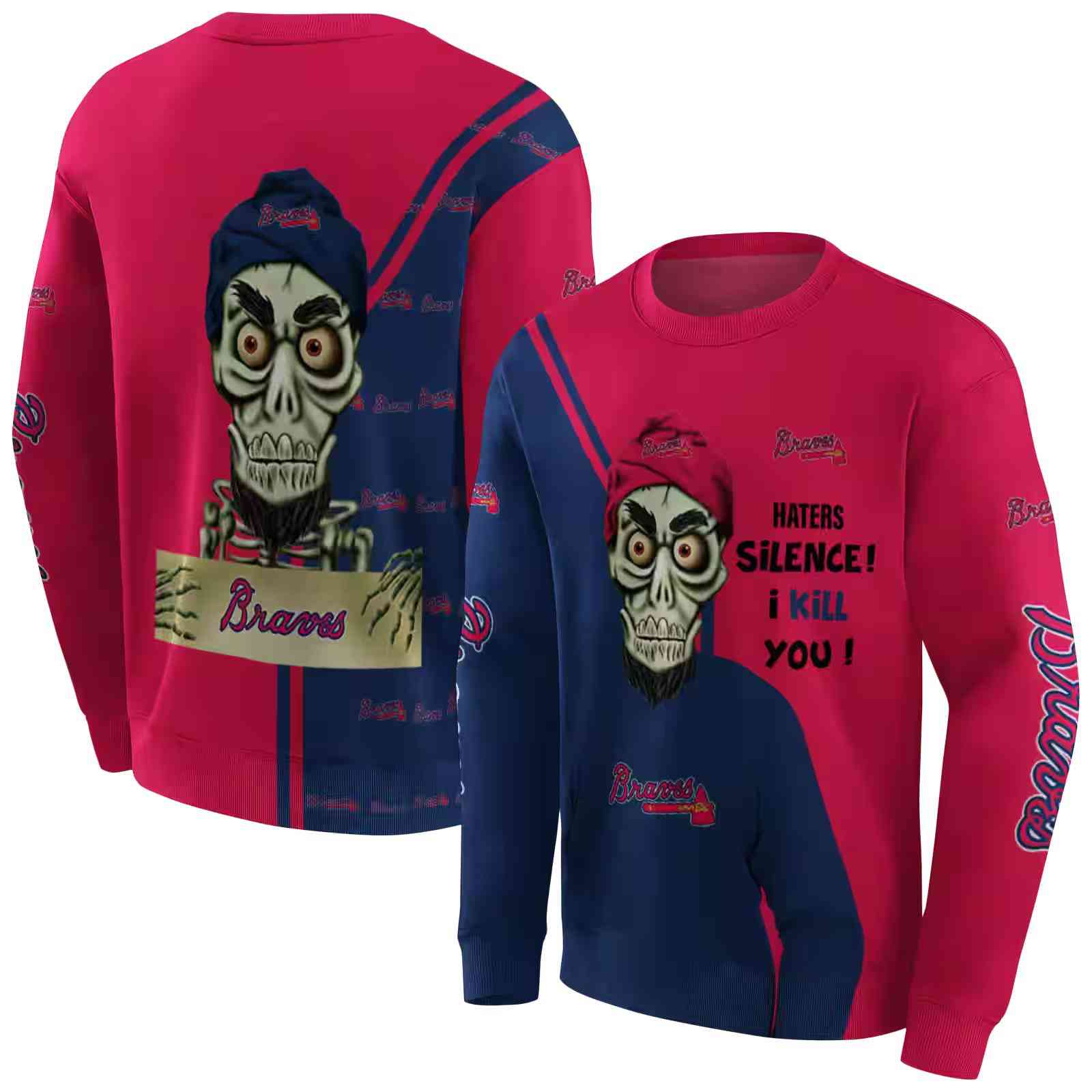 atlanta braves achmed skull navy hoodie premium grade