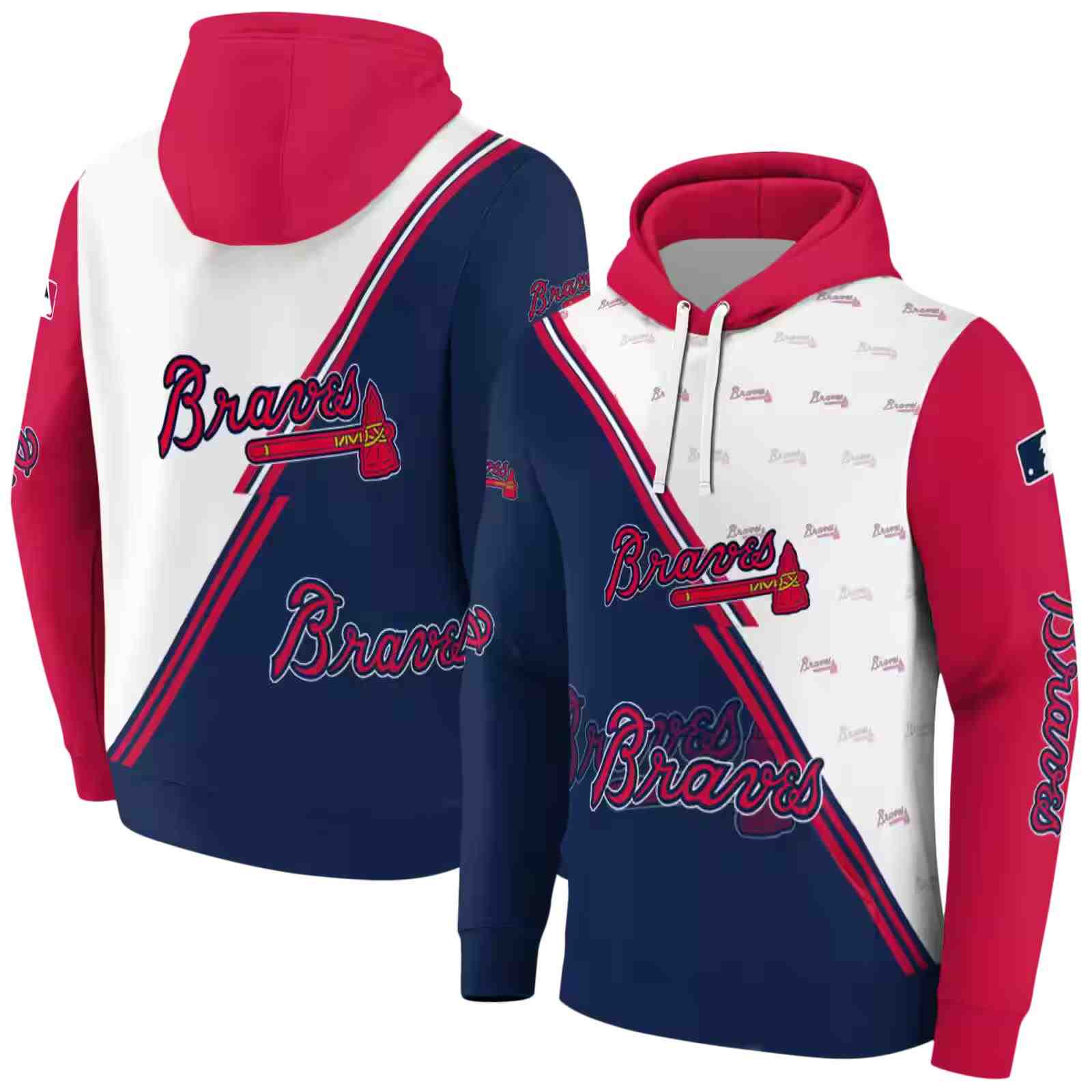 atlanta braves diagonal stripe navy white hoodie fashion forward