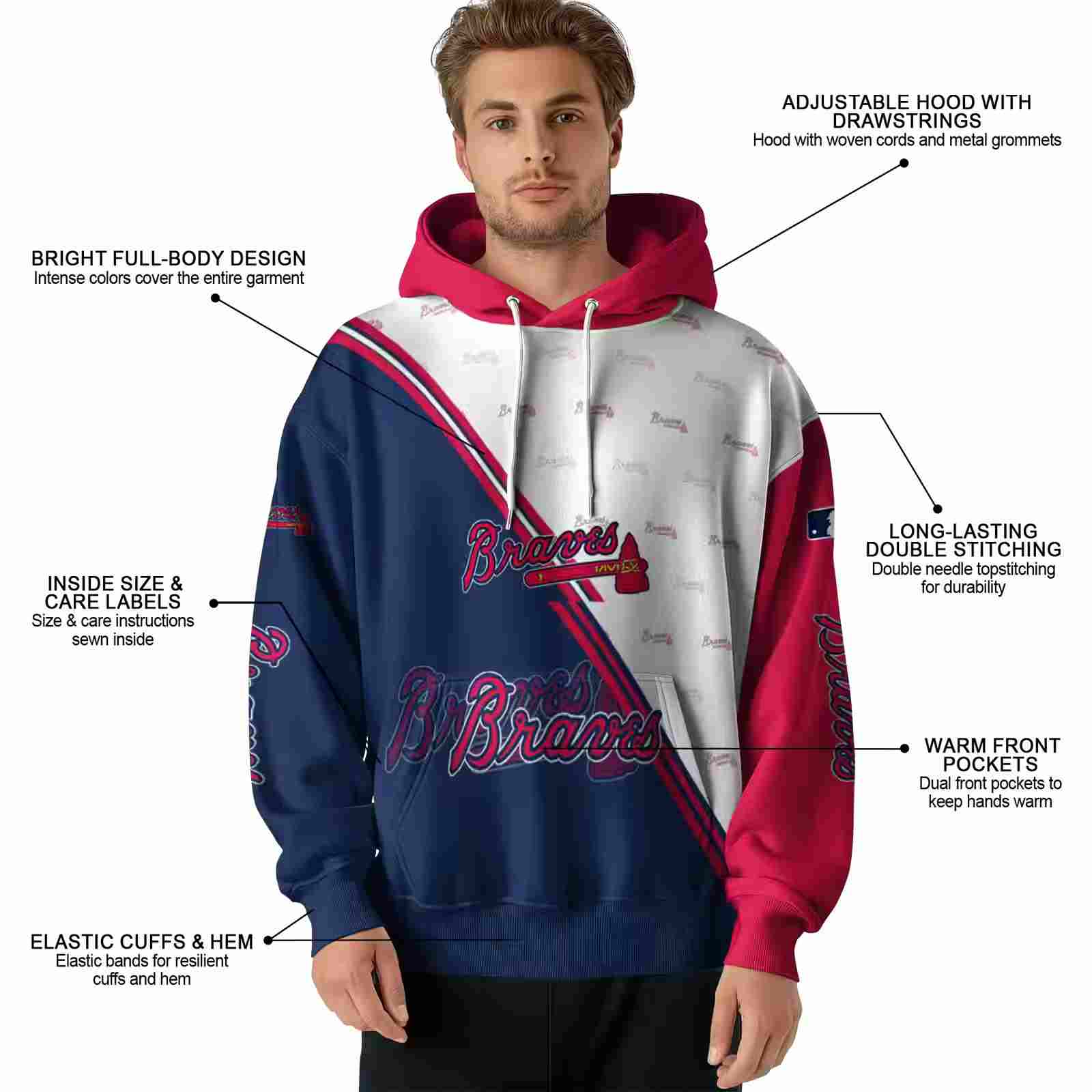 atlanta braves diagonal stripe navy white hoodie latest model