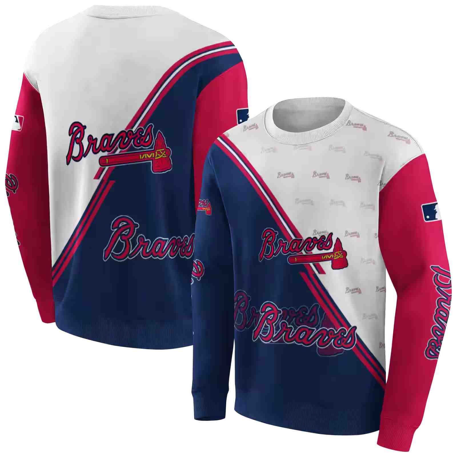 atlanta braves diagonal stripe navy white hoodie premium grade