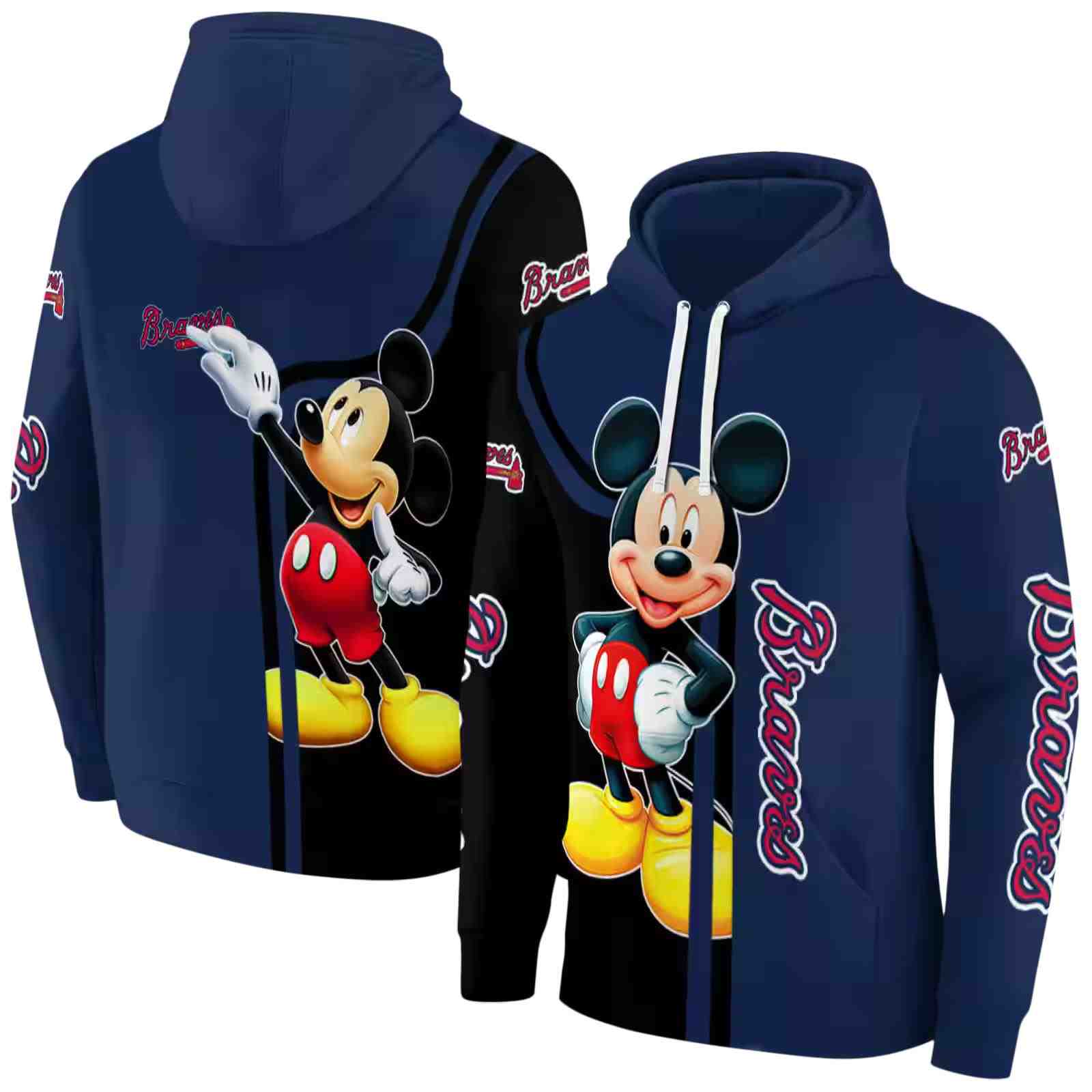 atlanta braves mickey mouse navy black hoodie fashion forward