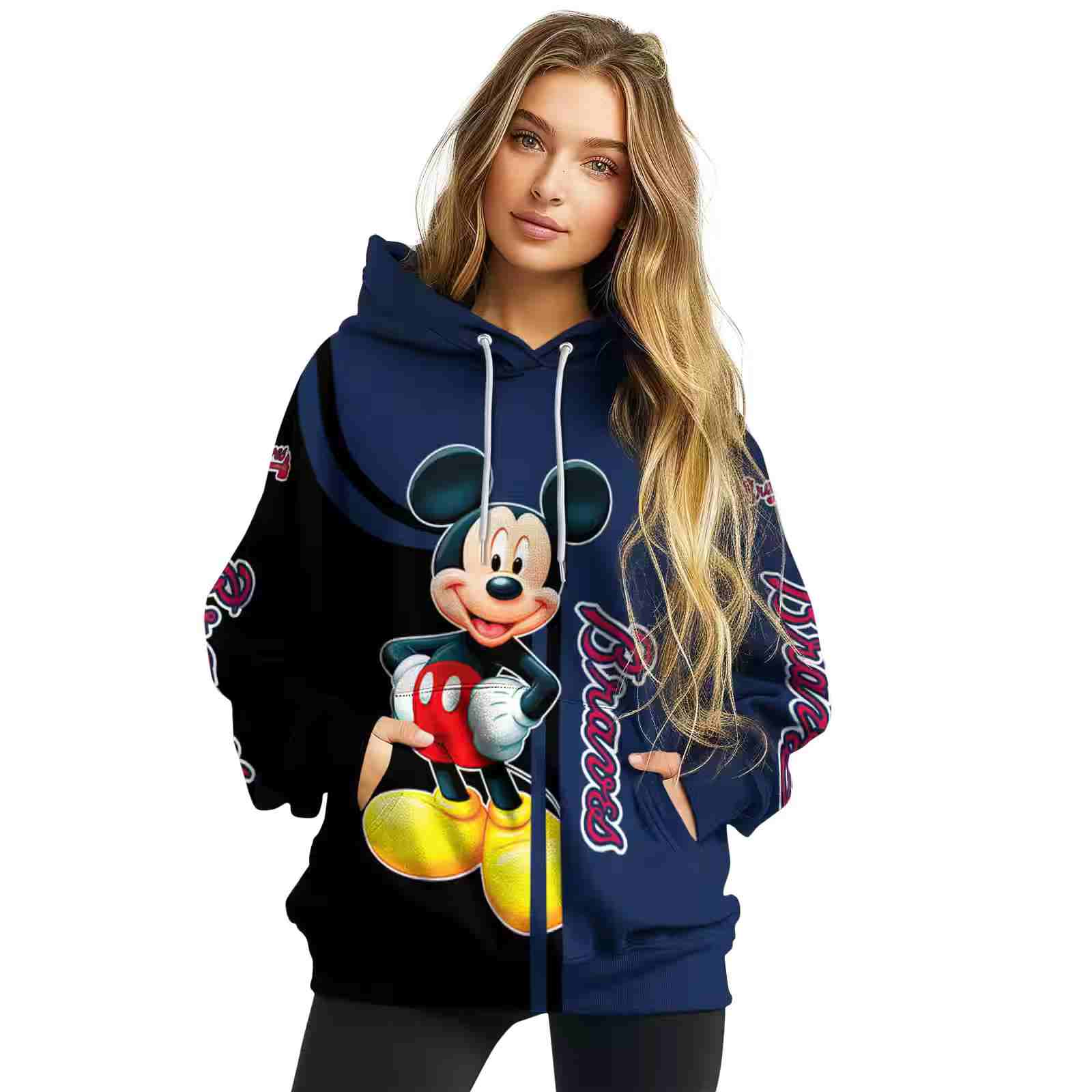 atlanta braves mickey mouse navy black hoodie high quality