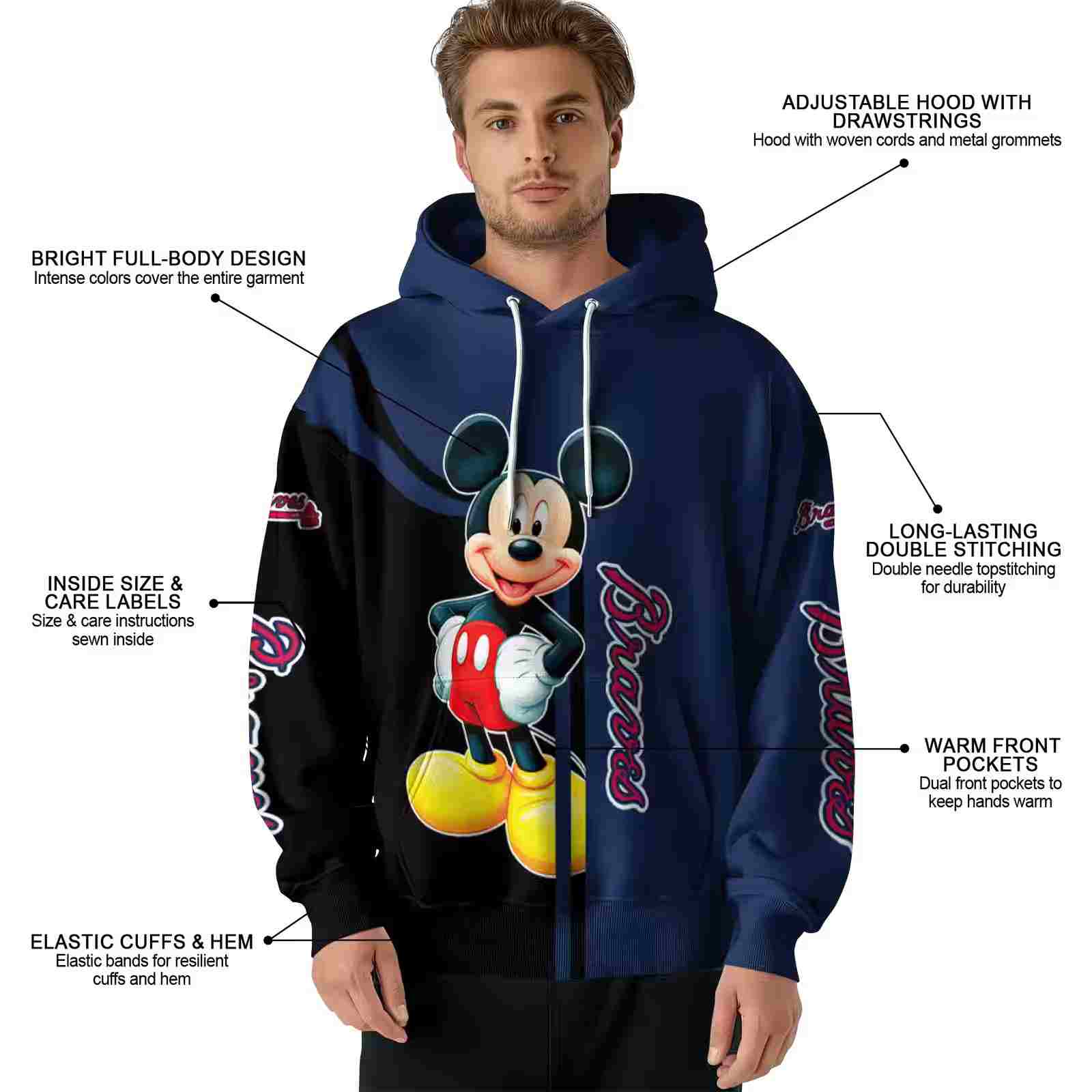 atlanta braves mickey mouse navy black hoodie latest model