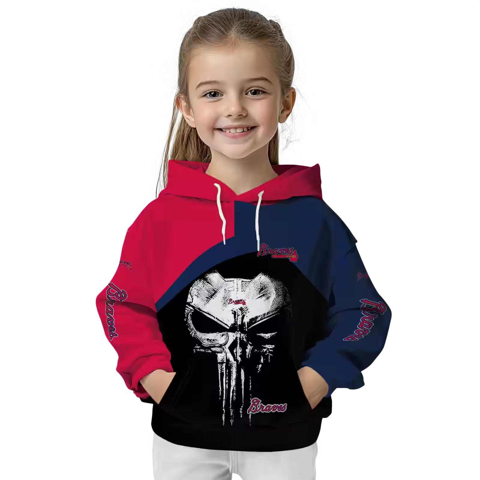 atlanta braves skull punisher red black hoodie top rated