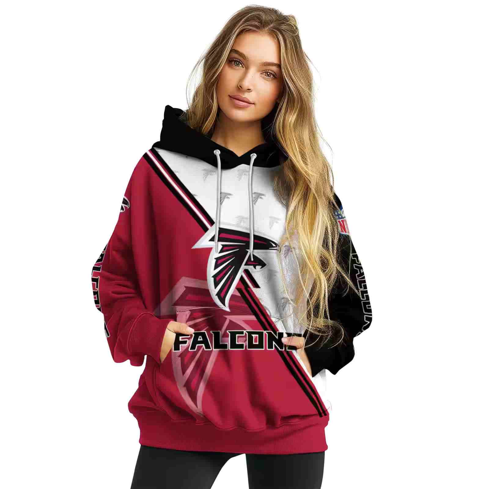 atlanta falcons diagonal stripe red white hoodie high quality