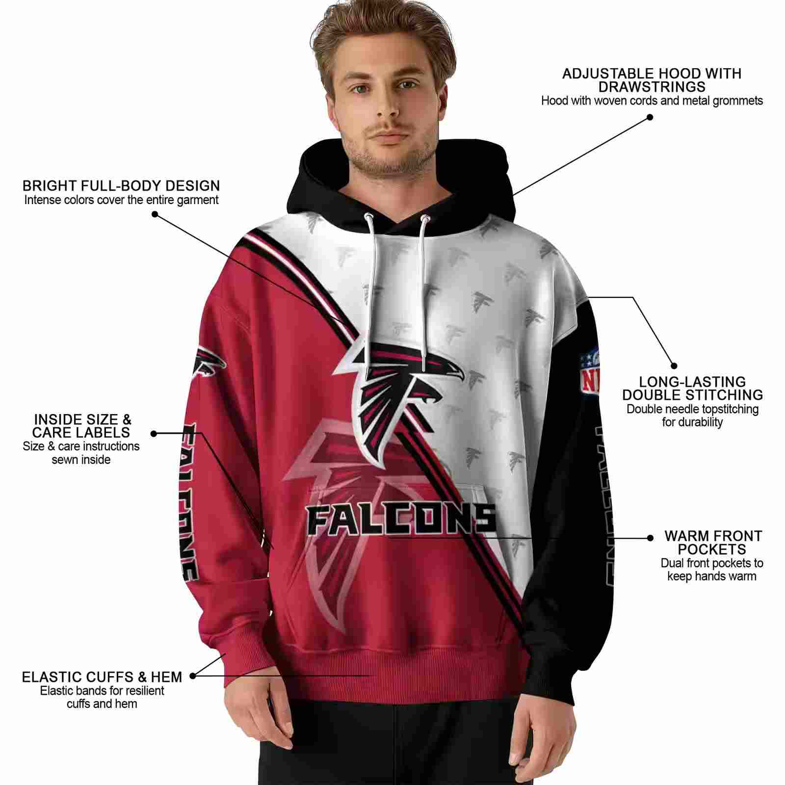 atlanta falcons diagonal stripe red white hoodie latest model