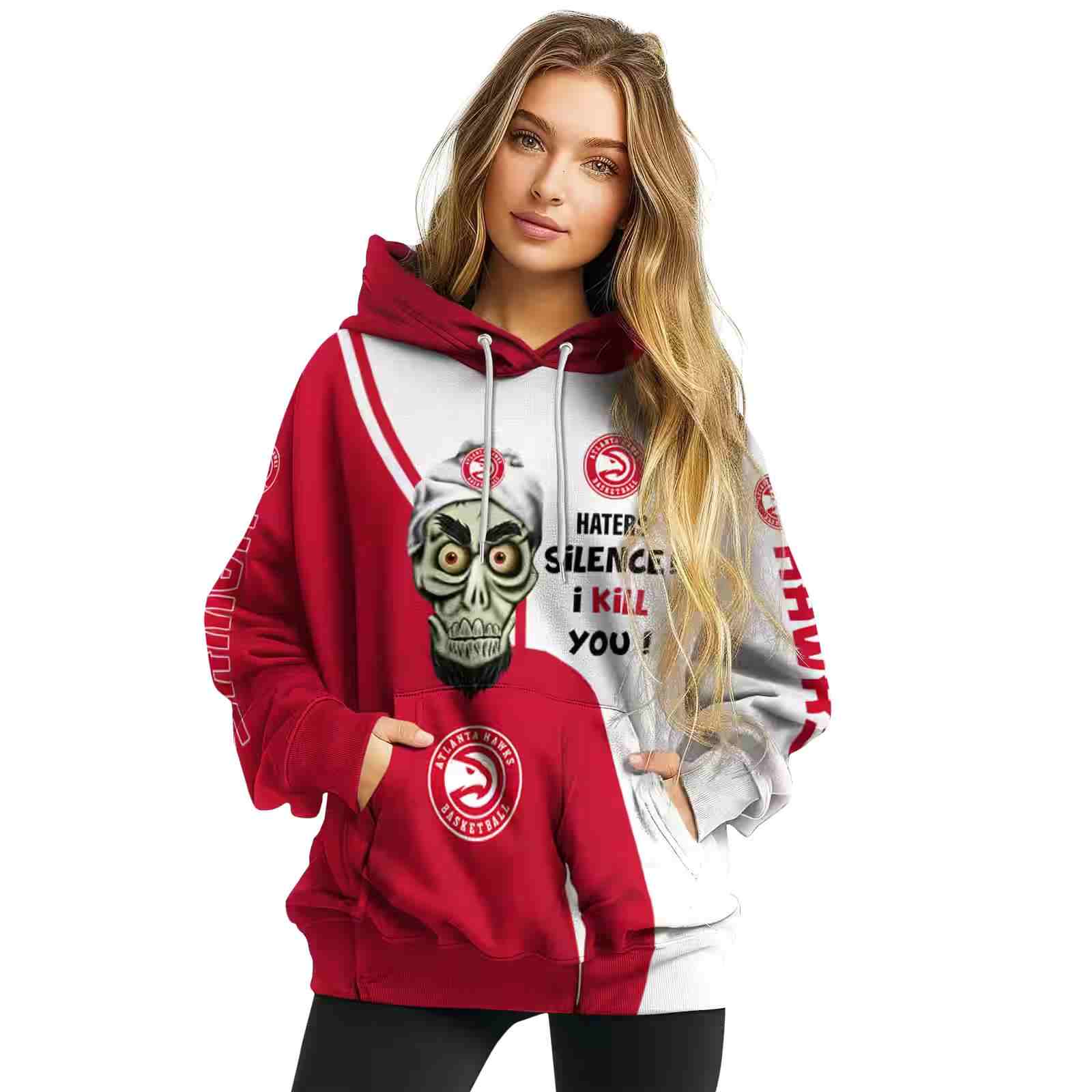 atlanta hawks achmed skull red hoodie high quality