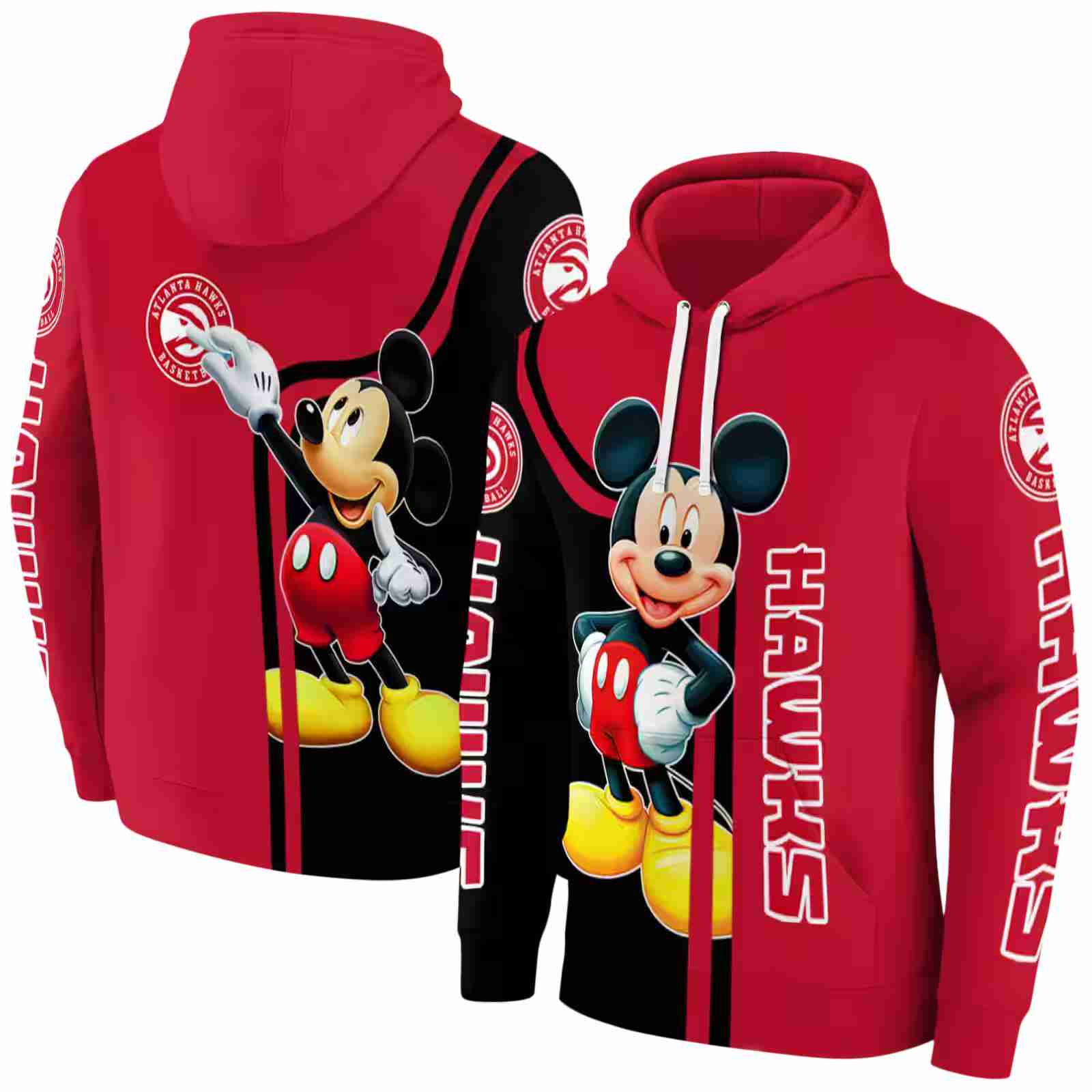 atlanta hawks mickey mouse red black hoodie fashion forward