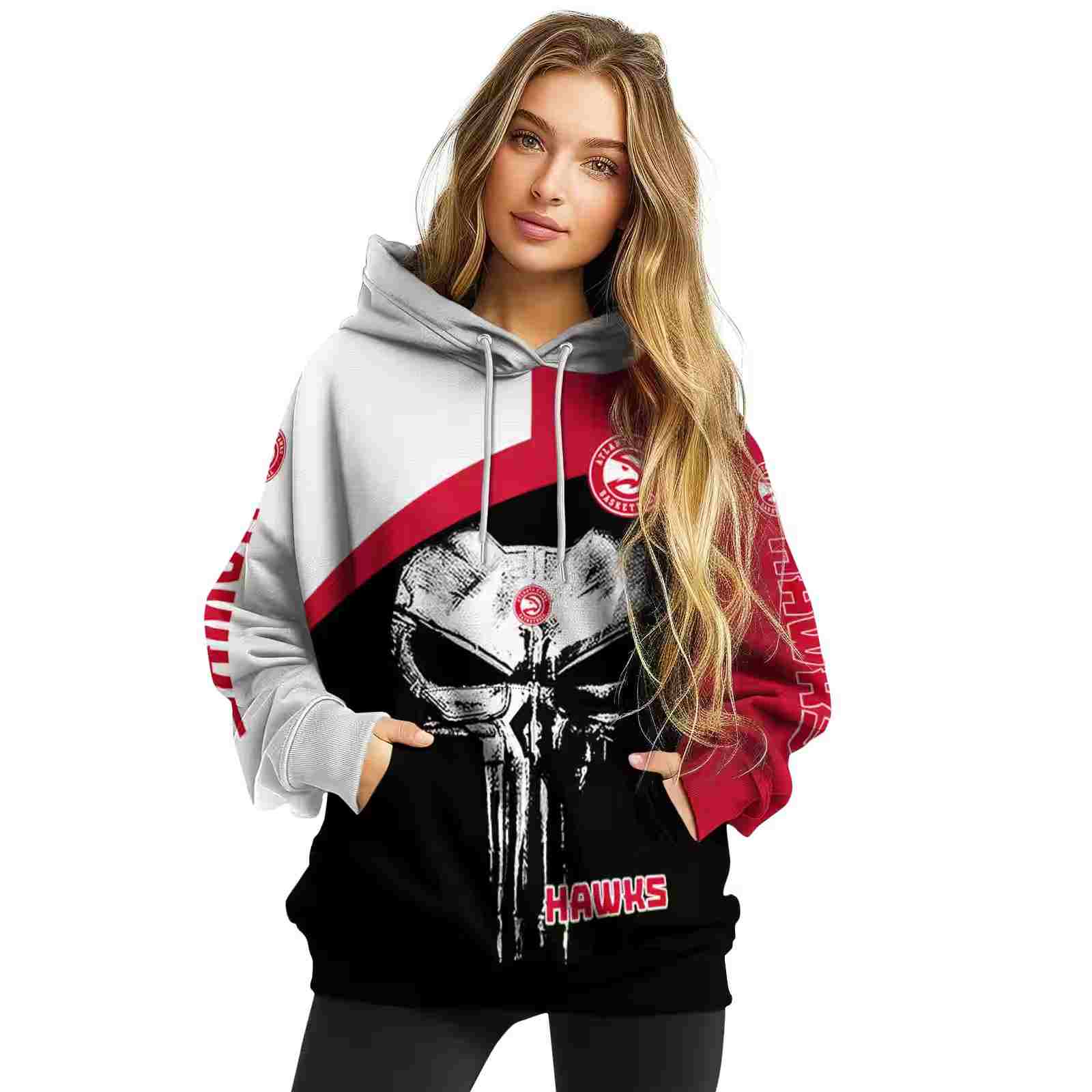 atlanta hawks skull punisher white black hoodie high quality