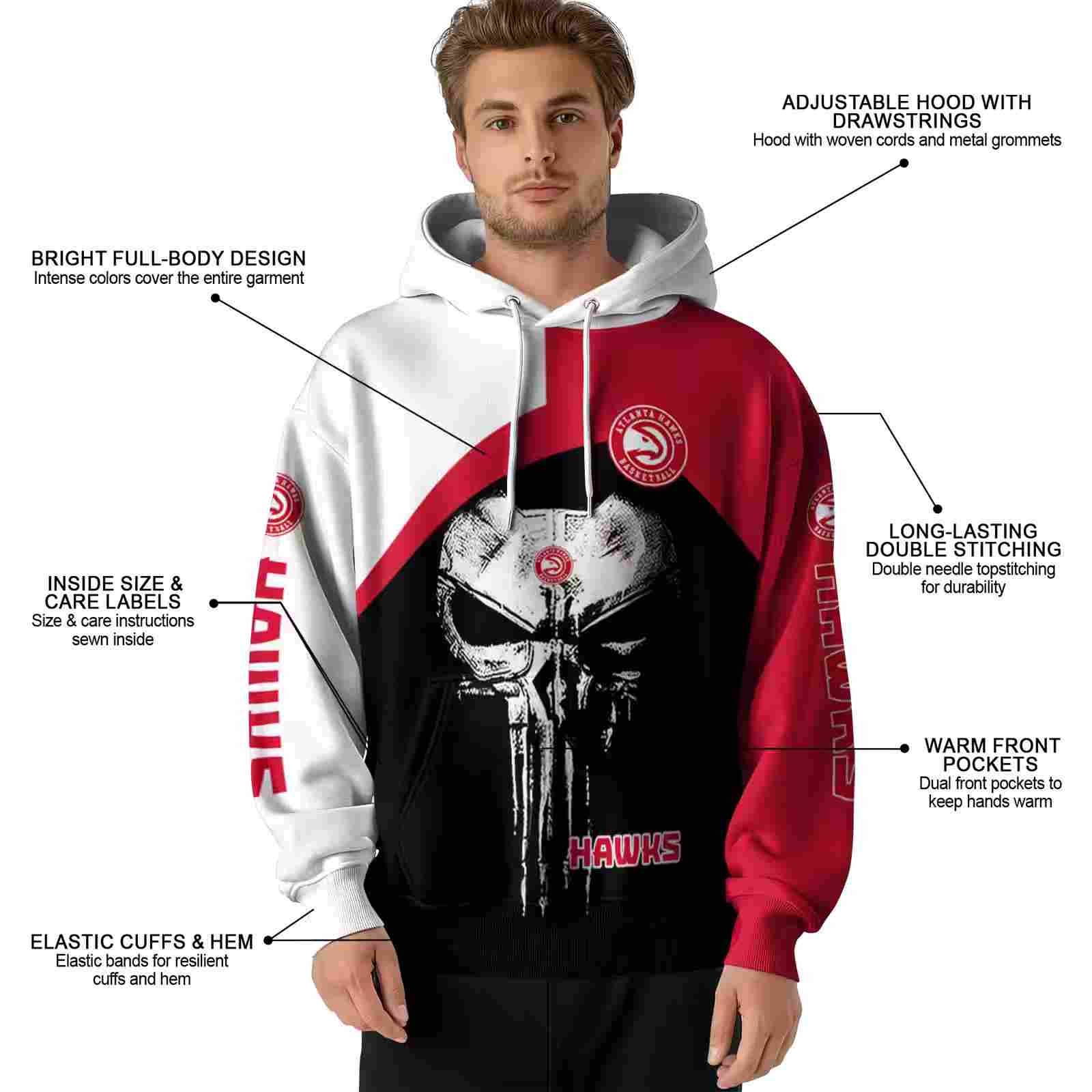 atlanta hawks skull punisher white black hoodie latest model