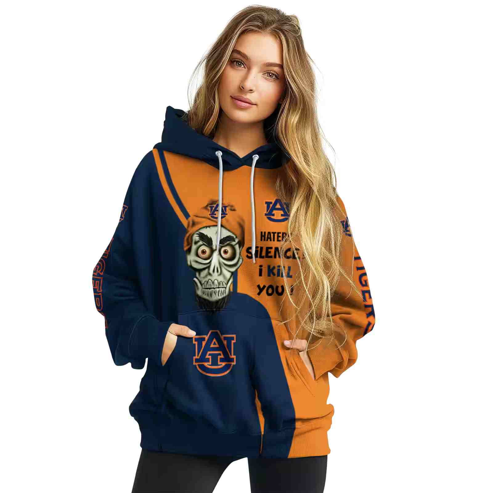 auburn tigers achmed skull navy blue hoodie high quality