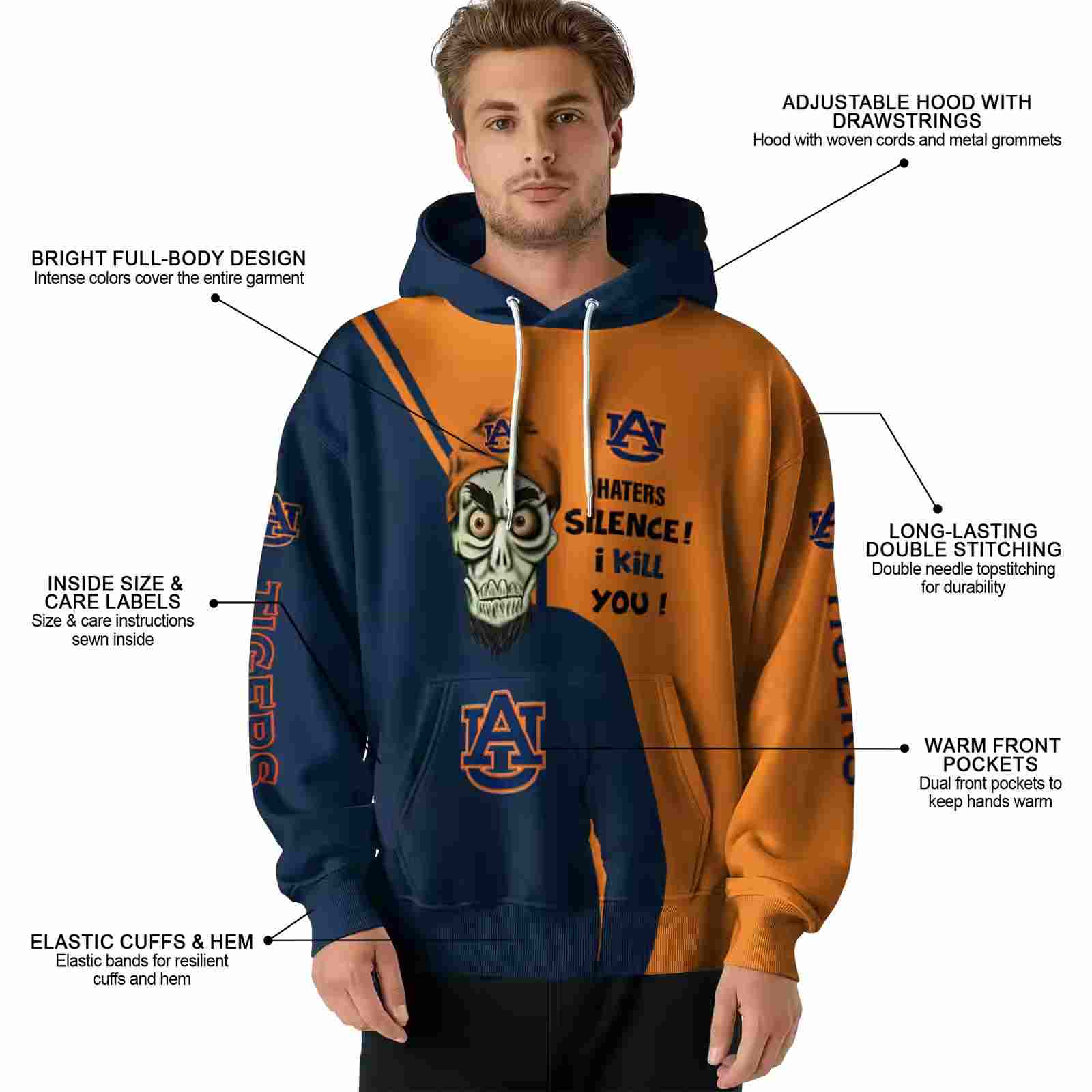 auburn tigers achmed skull navy blue hoodie latest model