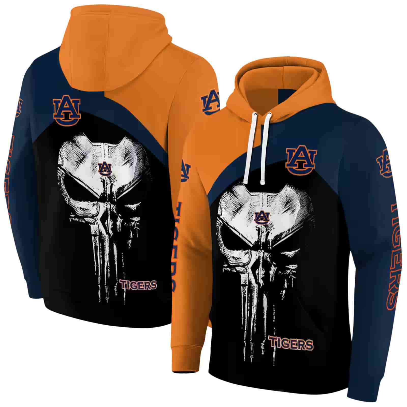 auburn tigers skull punisher orange black hoodie fashion forward